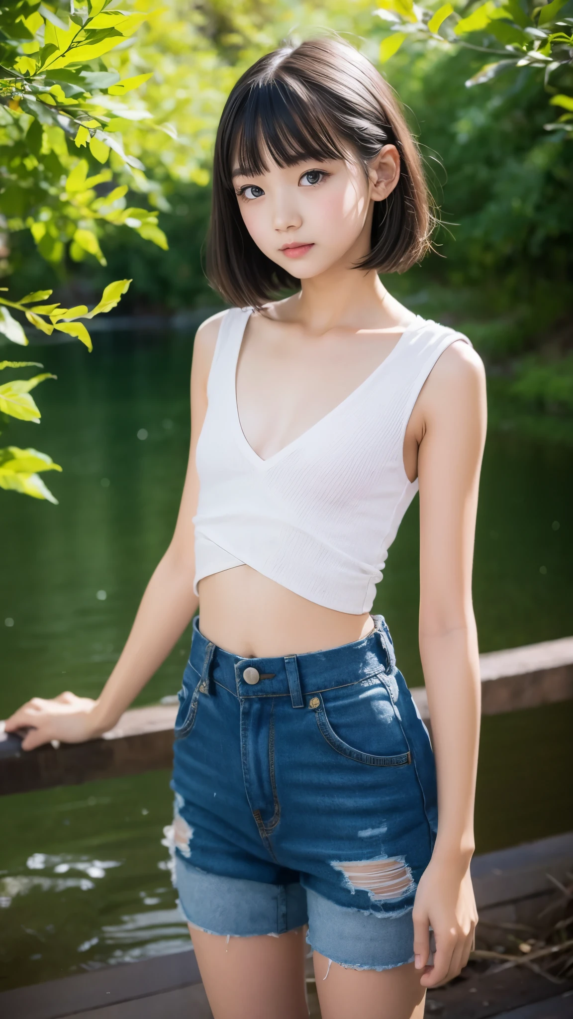 transcendental cute、petite high school girl idol 、Baby Face、((Clothes that show less skin , Tight, cute clothes that accentuate the chest))、 slender body line、 best quality、8k、 RAW photos 、 Ultra Fine、 reality、masterpiece、 detailed hands 、 perfect right hand