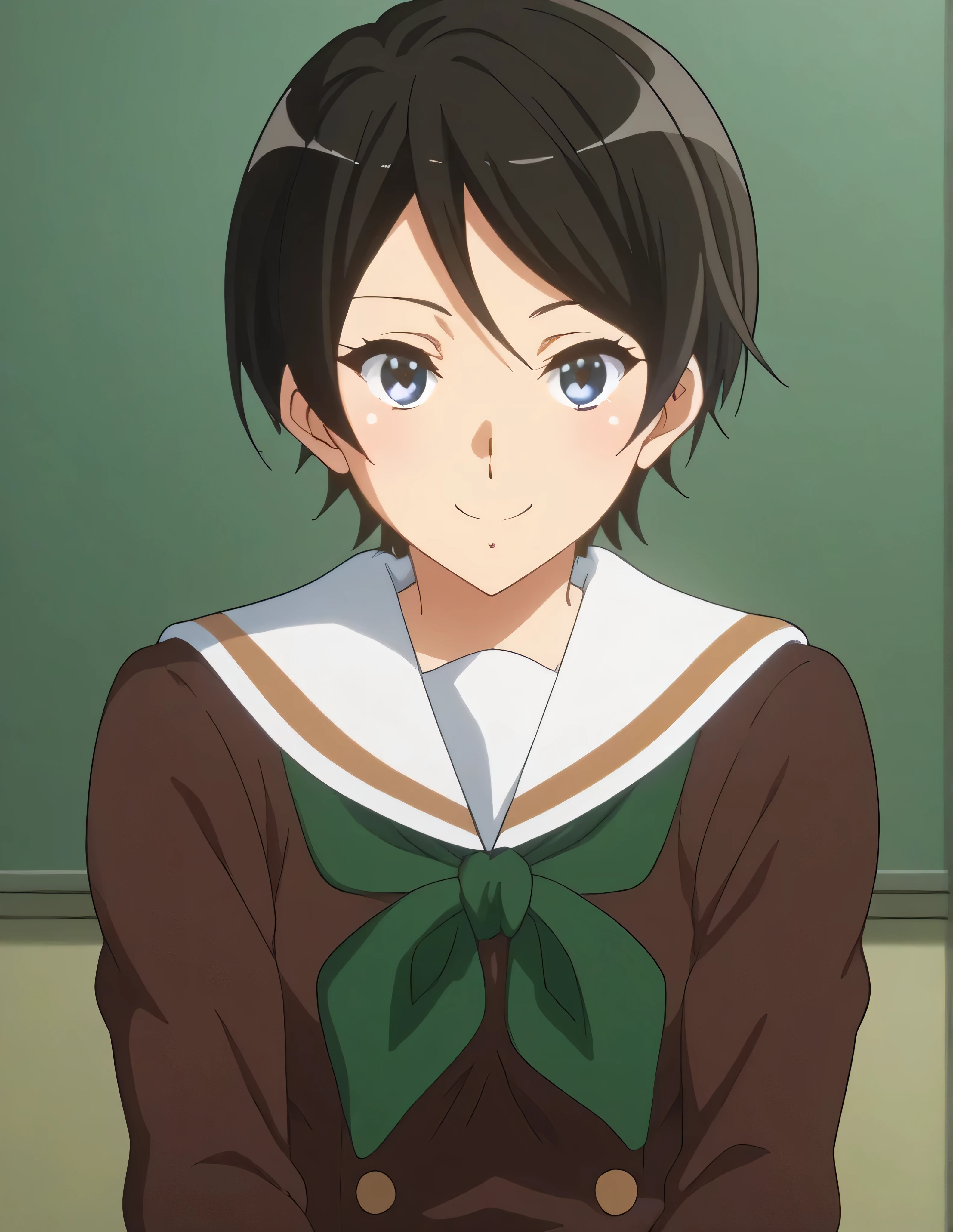 score_9, score_8_  up , score_7_  up , score_6_  up , score_5_  up ,   source_anime, rating_safe,  medium , indoor, hospital,   side 1 girl  , alone,  audience , suzuki mirei   ,   short hair ,  Hair between the eyebrows,   blue eyes,   school uniform,   Sera Clothing , Brown uniform,  white sailor color ,    Green Neckerchief ,   Long Sleeve ,  White cuffs ,   brown skirt  ,  pleated skirt,   Black Knee High  ,   loafers ,love affair,Maintaining the Company ,  are dating,  she touches a man's skin  , The Strongest Woman Who Won the Judo Tournament  ,  The Strongest Woman with Strong Blow Speed  ,  Her Smell Smells Like Being Touched by Men and Women,  The Strongest Woman Who Won the Judo Tournament  ,  The Strongest Woman Who Won the Judo Tournament  、 Is It OK to Kiss a Man  、  The Strongest Woman with Strong Stamina  、 She Touches a Man  、  The Strongest Woman with Negotiation Power  、 The Strongest Woman with Strong Mental Strength  、 The Strongest Woman Who Has Been Hit  、  The Strongest Woman Who Won the Judo Tournament  、  The Strongest Woman Who Won the Judo Tournament  、judo 9th dan, the strongest woman、Ninth Dan、The strongest woman who won the judo tournament、A little thick,judo player、judo、Inside the judo Gymnasium、On the tatami、discovery、whole body、rest、Raised in a judo family since hood. 