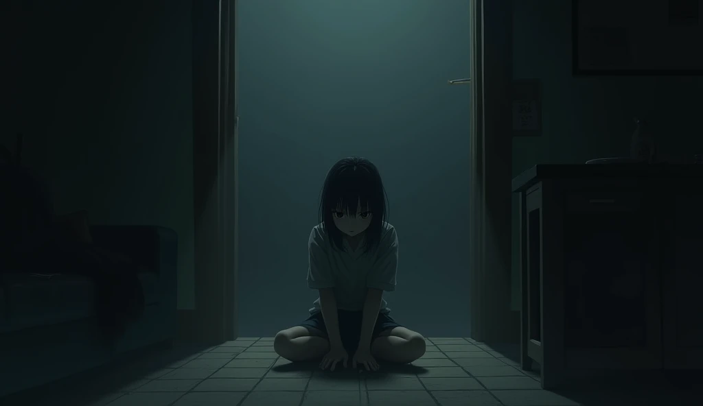 girl with doctor uniform laying on ground injured feeling alone with darkest atmosphere anime style