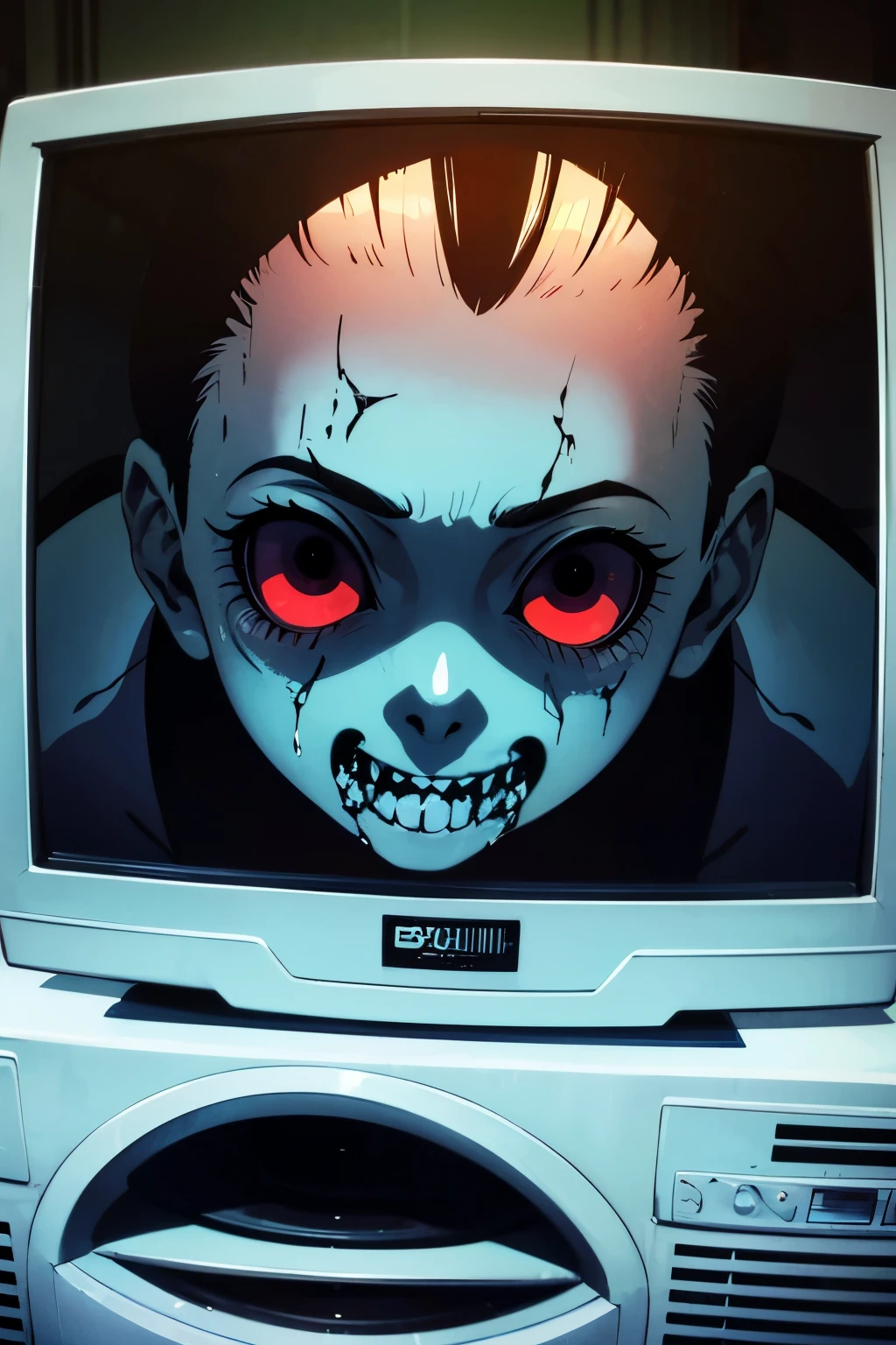 ((masterpiece:1.4)), ((besta quality:1.5), ((one-eyed tv-headed person)), zombie mouth, macabre ART, horror collage, double exposure, terryfic, brutalism, photocopy effect, portrait outline