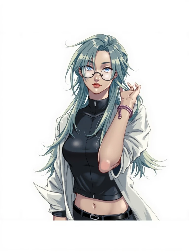 (masterpiece,HD,uhd,detailed face,perfect face, intricate details,smirk, detailed eyes,detailed retina, arms crossed), best quality,glasses,smirking,arms crossed,arms crossed,wavy hair,standing near wall,blue hair,tall woman,T-shirt,jeans, expressive eyes, perfect face, parted lips, red lips, bad-girl, mature female,