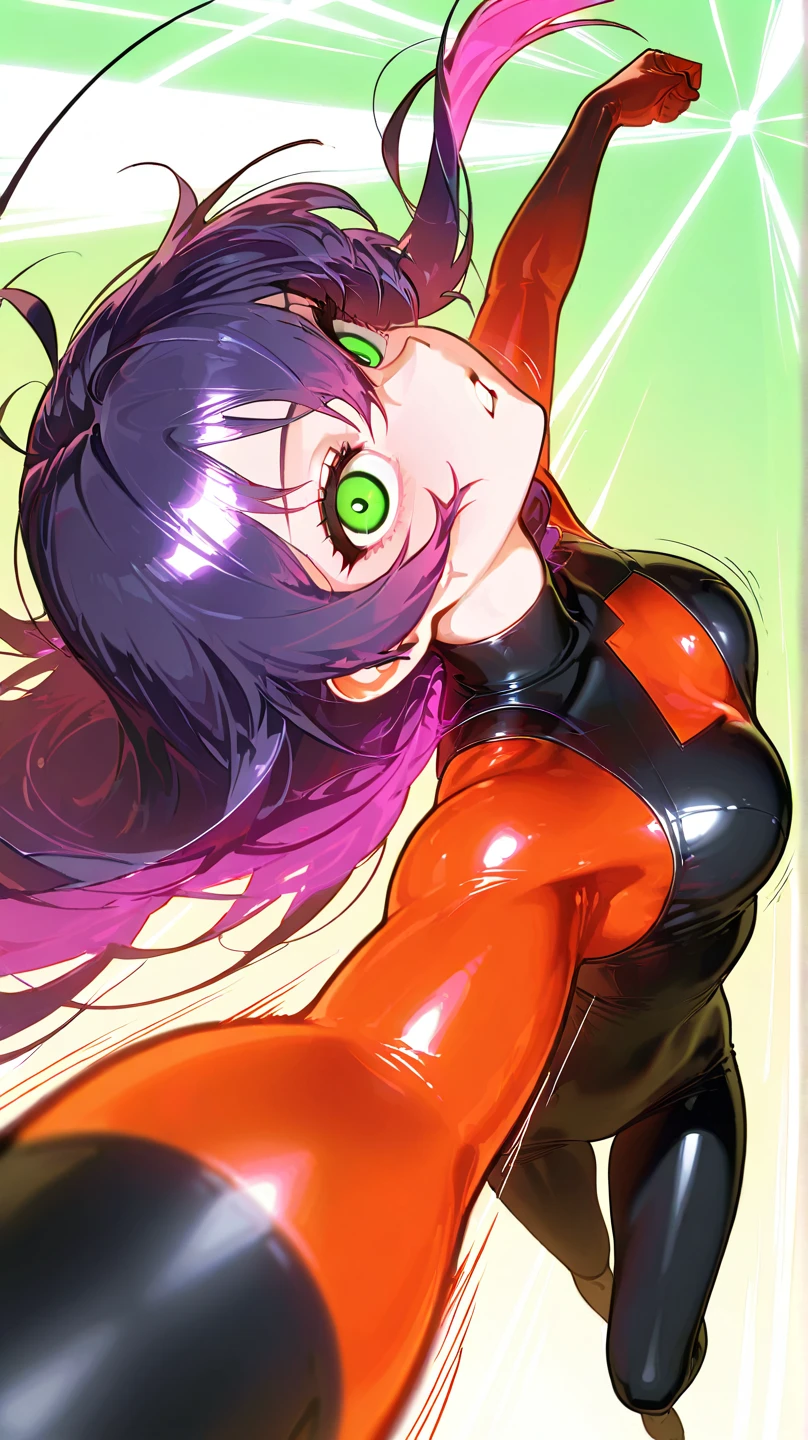 himeno, himeno(Chainsaw Man), 1girl, black hair, short hair, eyepatch, solo, Grin, Villains, chest, View your audience, Seductive smile, A woman is dancing on a group of smooth tentacles, dynamic,  (a large number of tentacles entangled in the body), (lots of octopus tentacles), (My chest is being massaged by a large number of tentacles), (A sticky pink liquid adheres to the body), holding octopuses on both hands, Bending forward, Spread arms, Raised arms, jungle Background, at Night, Purple leotard, sweet, Steam, dripping, Dark atmosphere, masterpiece, Top animation quality，Top image quality,