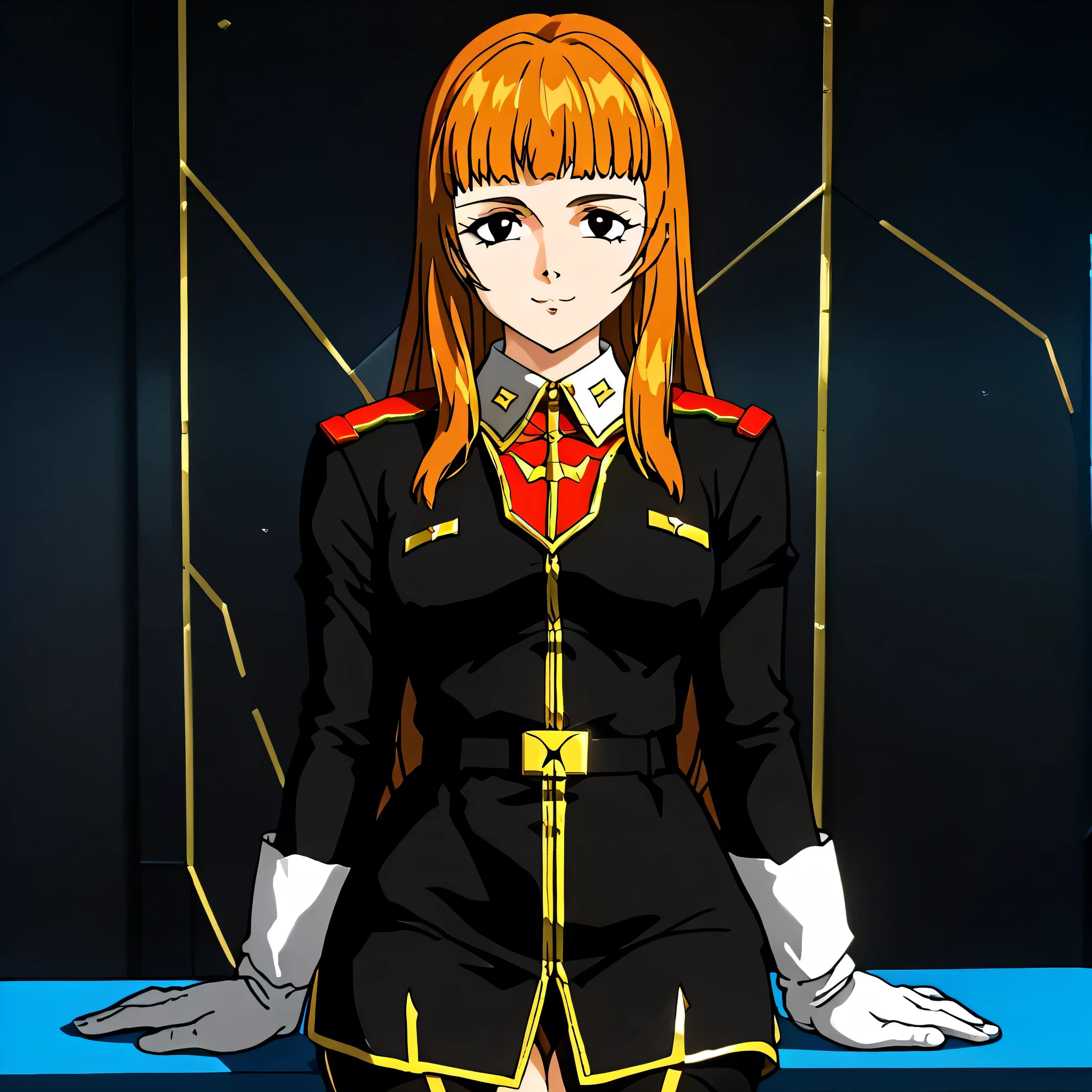 ultra-High resolution, score_9,score_8_up,score_7_up,score_6_up,score_5_up,score_4_up, BREAK, source_anime, anime screencap, uncensored, rating_explicit, Masterpiece, curvy, looking at viewer, (((solo, 1girl))), hair ornament, (((TitanOutfit))), full body, smile, happy, medium breast, Utsumiya, black eyes, brown hair, long hair, bangs, HimeUtsumiya, orange hair, 