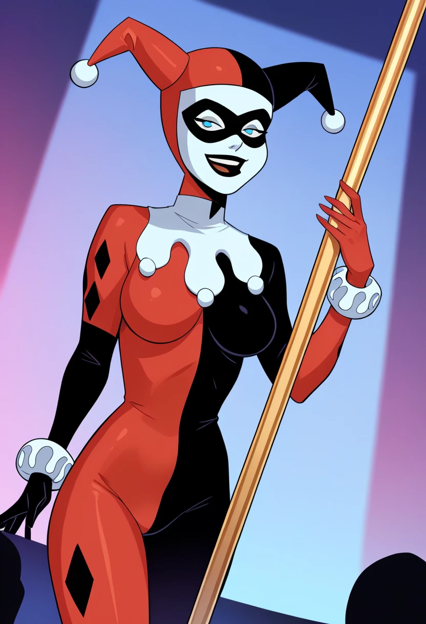 Conjoined naked arachne Harley with three heads, four legs and enormous fake siliconed tits