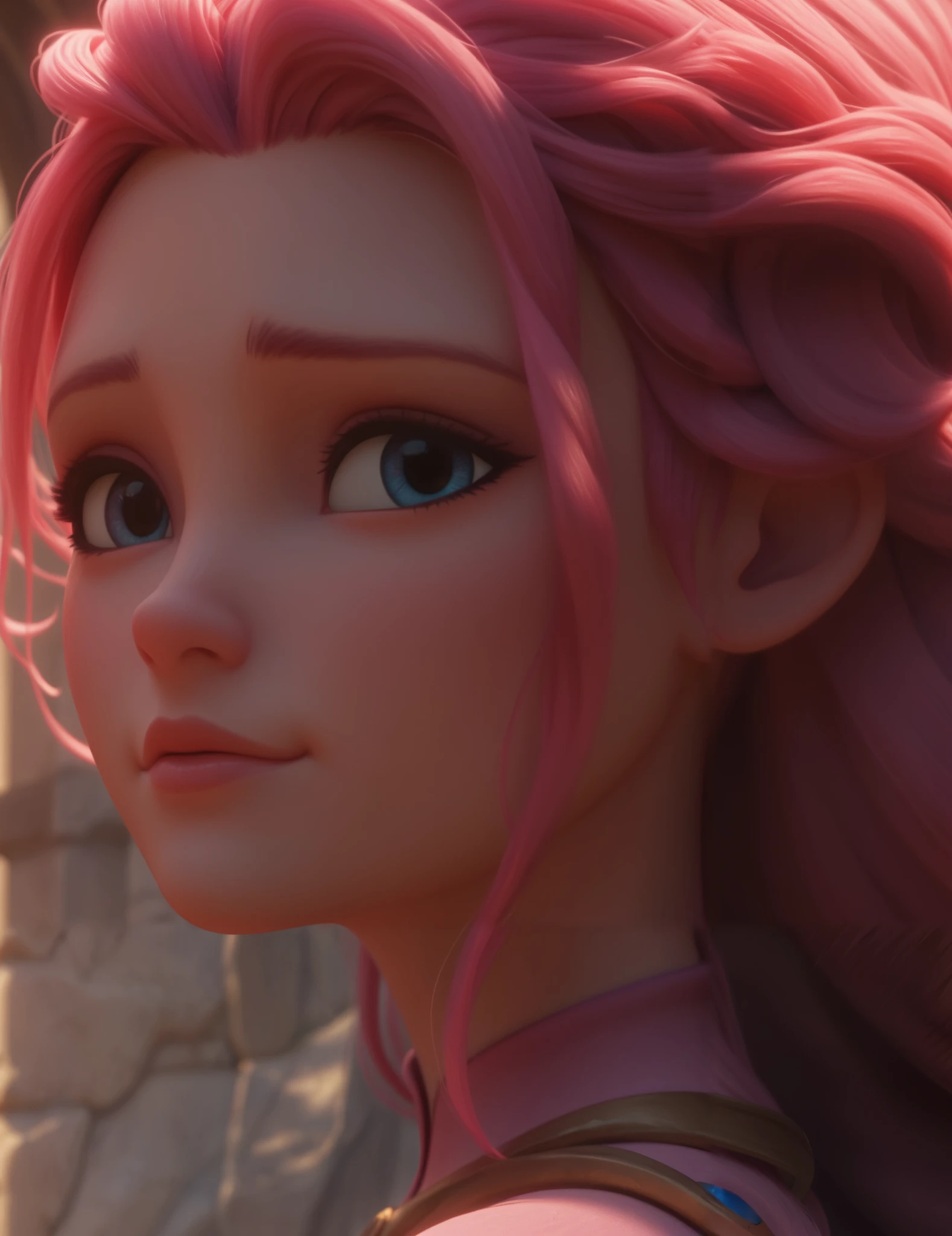 a close up of a girl with pink hair and a pink dress, close up character, animated film, cinematic close-up bust shot, character close up, character close-up, small character. unreal engine 5, cinematic closeup!!, in style of disney animation, cinematic close shot, detailed cinematic shot, 4 k detail fantasy, with cinematic lighting, maya 8 k