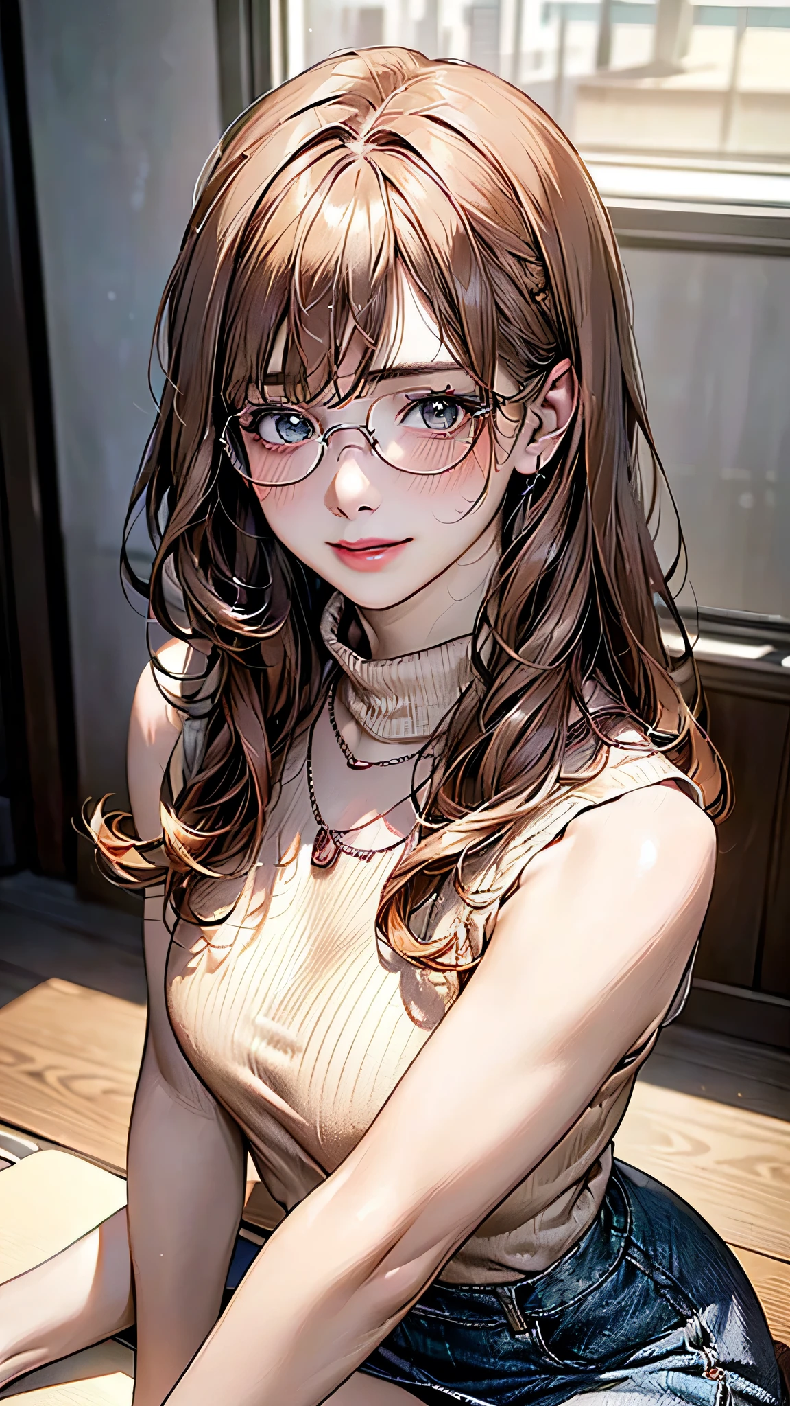 walk in the park, masterpiece, highest quality, (maximum resolution: 1.2), (Ultra HDTV: 1.2), cinematic light, Ultra HDTV, (detailed eyes and skin), (detailed facial features), 8K resolution, sharp focus: 1.2, perfect body, Anatomically correct, beautiful face, double eyelids, thin eyebrows, natural lip color, 25 years old lady, cheeks are red, slender body, small breasts, glasses, smile, pretty earrings, white T-shirts(extra large size: 1.2), short denim, ponytail hair,