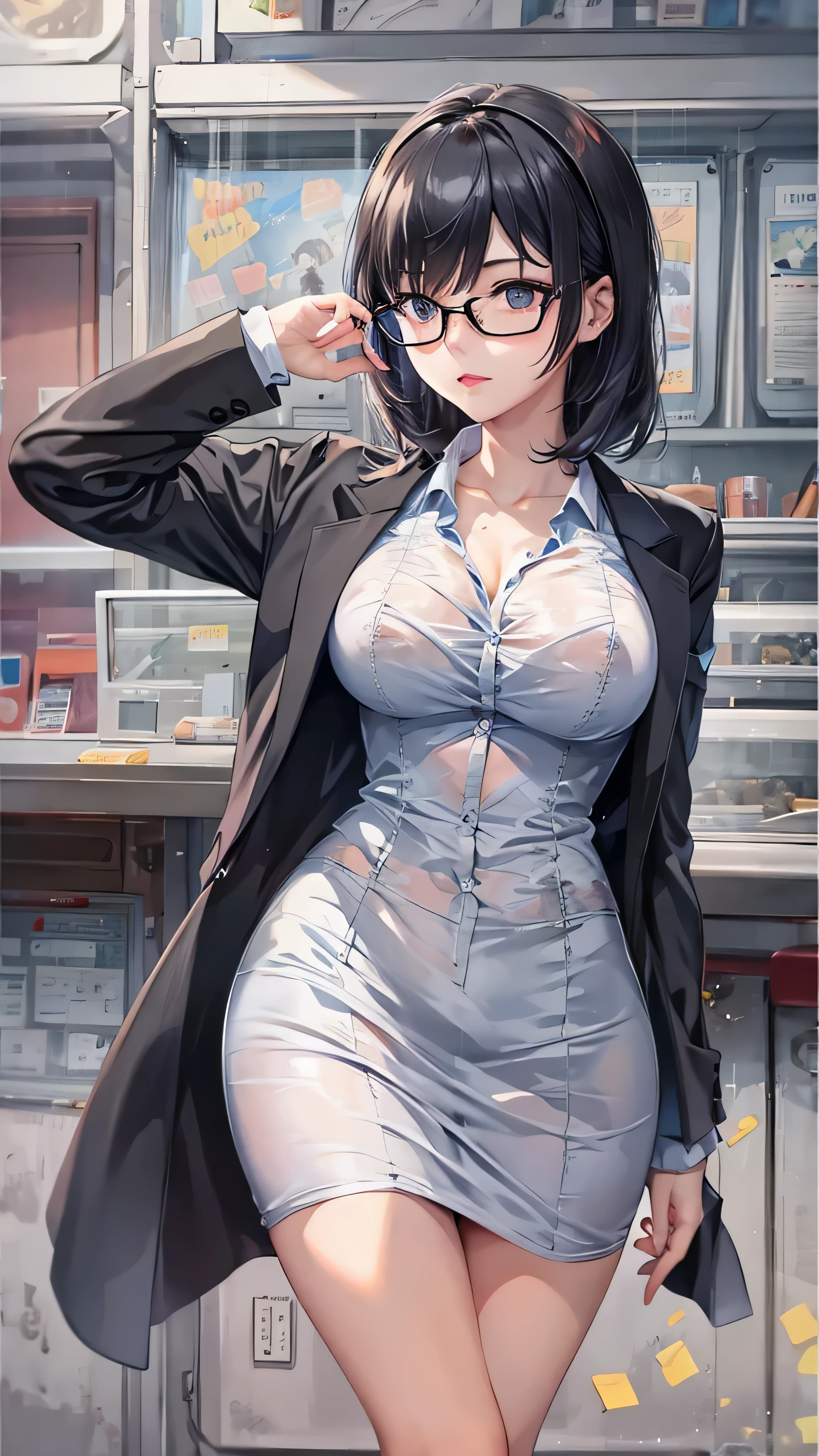 Arad woman posing in room in black dress and trench coat, wearing lab coat and a blouse, With a lab coat, (sfv) safe to work, doctor, (doctor), commission for high resolution, nurse girl, [ 4 K photorealism ]!!, [ 4 K photorealism ]!!!, full body shot hyperdetailed