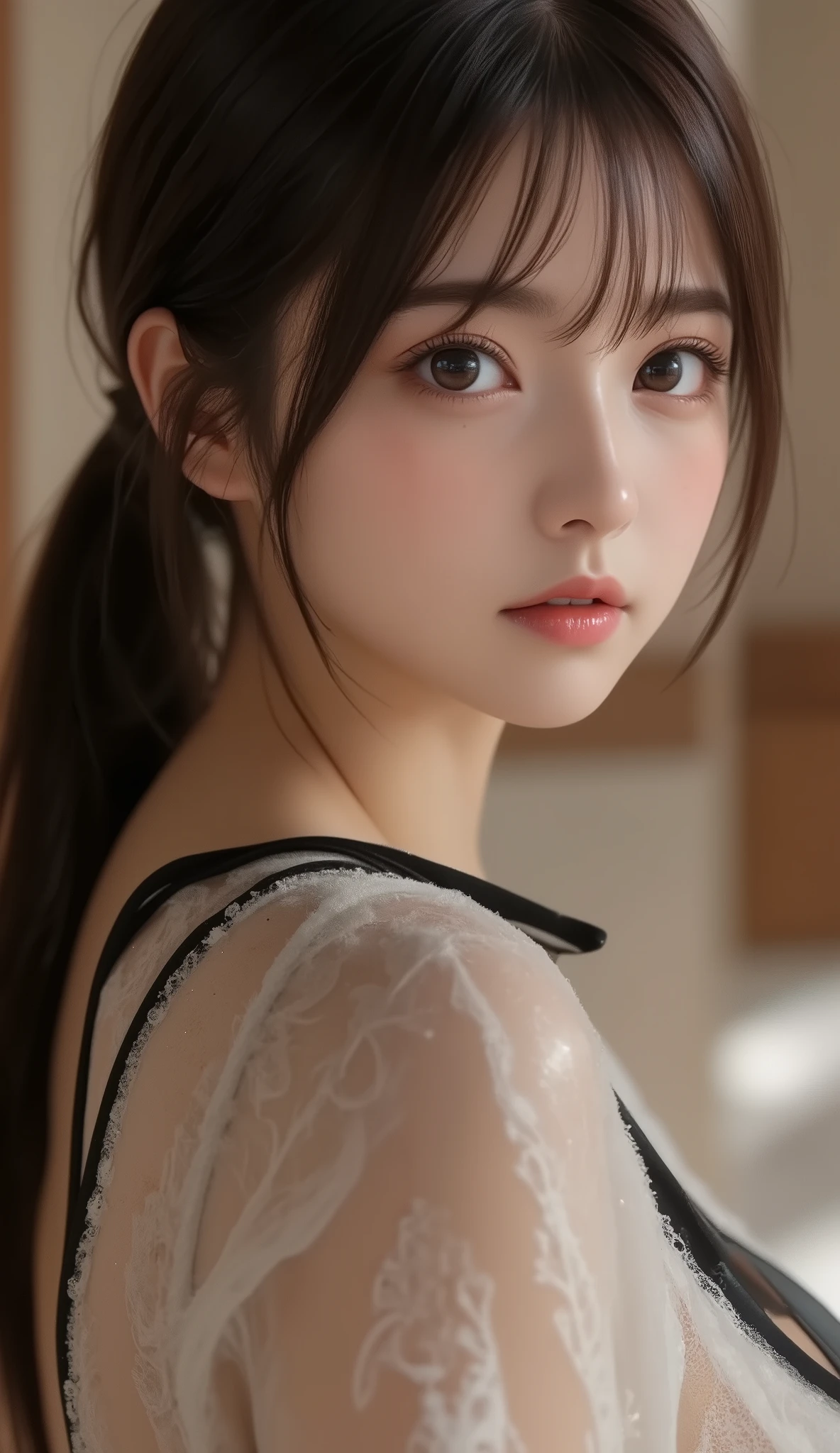 8k, super high resolution , best quality, Masterpiece,rule of thirds,golden ratio, surreal, photos, one woman,( girl :1.3), is cute , is cute 顔, Beautiful Eyes in Every Detail , 細かく Details, mature woman, princess,full body,smile, black hair,drill hair,ID photo,future, brutal cyberpunk woman , luxurious and beautiful ,Bunny Girl, has a playful sense typical of anime art styles、conveys a slightly elegant vibe. bedroom.,( Thin Waist:1.4)、( Beautiful :1.4), pink lips, profile,((( ideal body shape))),Small bust, A cup :2,、 portrait:2、 perfect anatomy 、鮮明な Details、 Details, thin lips,Perfect and beautiful face ,完璧で is cute 顔, Meticulous Skin , Perfect Limbs 、 Thin Waist, surreal,Light and Dark, Fashion Magazine Cover ,glowing