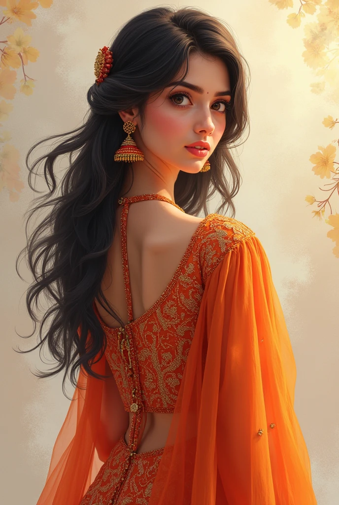 👩💋💖💖💖A beautiful Punjabi girl is wearing a Punjabi suit dress、CG digital art illustration、