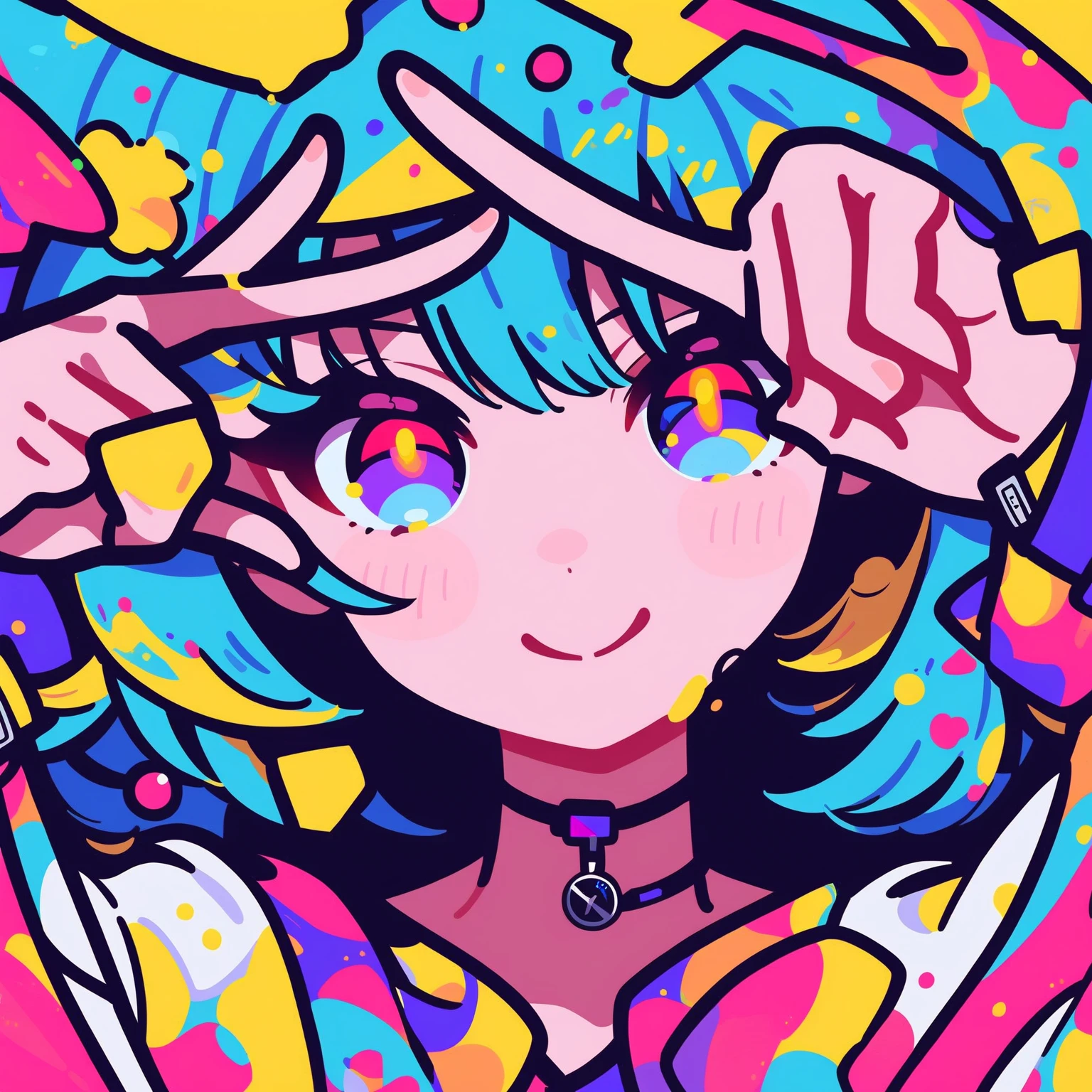 1 girl、portrait、abstract、vtuber、 watch viewers、 medium hair、white、Peace Finger