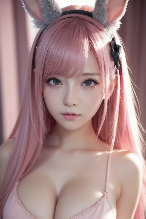 High School Girl、、Naked、Pink hair、Long hair