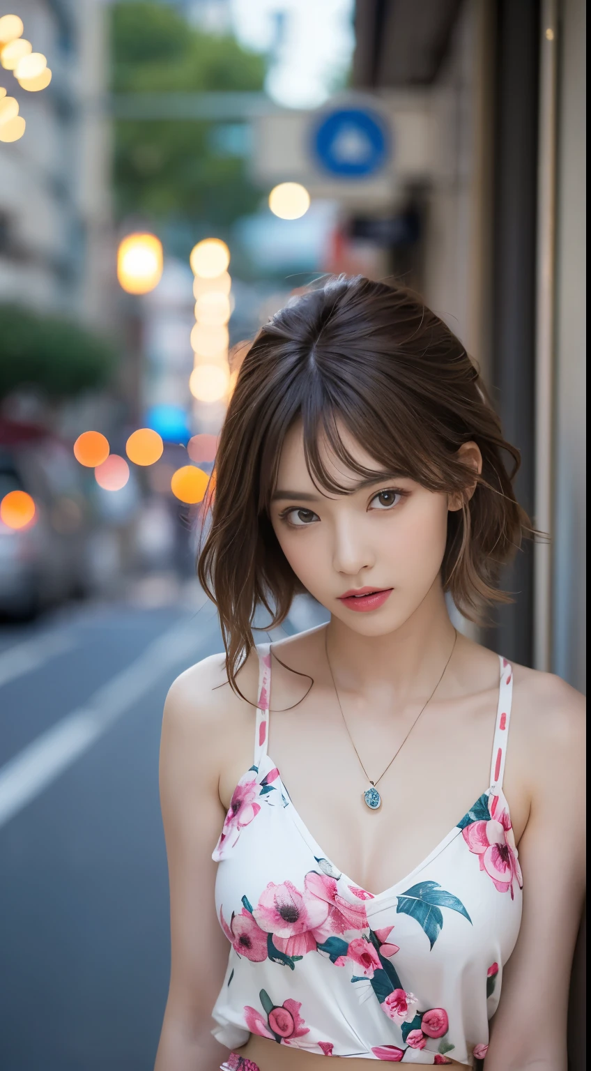 A girl holding a camera, mix4,(8k, RAW photo, best quality, masterpiece:1.2), (realistic, photo-realistic:1.37),1girl,cute,cityscape, night, rain, wet, professional lighting, photon mapping, radiosity, Physically-based rendering, gradient brunette hair, short curly hair, handsome, girly, white ball set, superb picture quality, high resolution, 1080p, (clear face), (detailed face description), (detailed hand description), (masterpiece), (exquisite CG), extreme light and shadow, messy hair, masterpiece, rich detail, (exquisite facial features), (highest image quality), (masterpiece), (detailed eyes), look forward to your eyes, delicate collarbone, (large breasts:1.2), apparent pretty nipple,