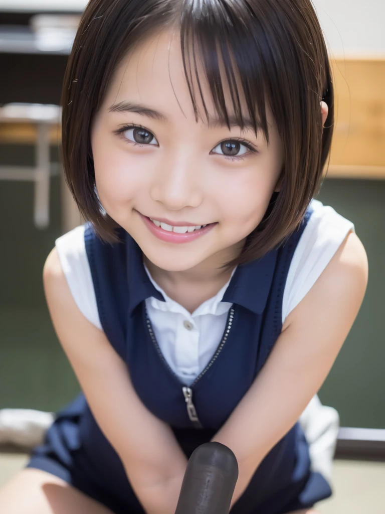 (Big Breasts:1.3), Straight hair, 1 girl, beautiful, cute, Professional Lighting, Highest quality, Well-groomed face,beautiful woman, 、beautiful, (short hair:1.3)
、Nipples are visible、smile