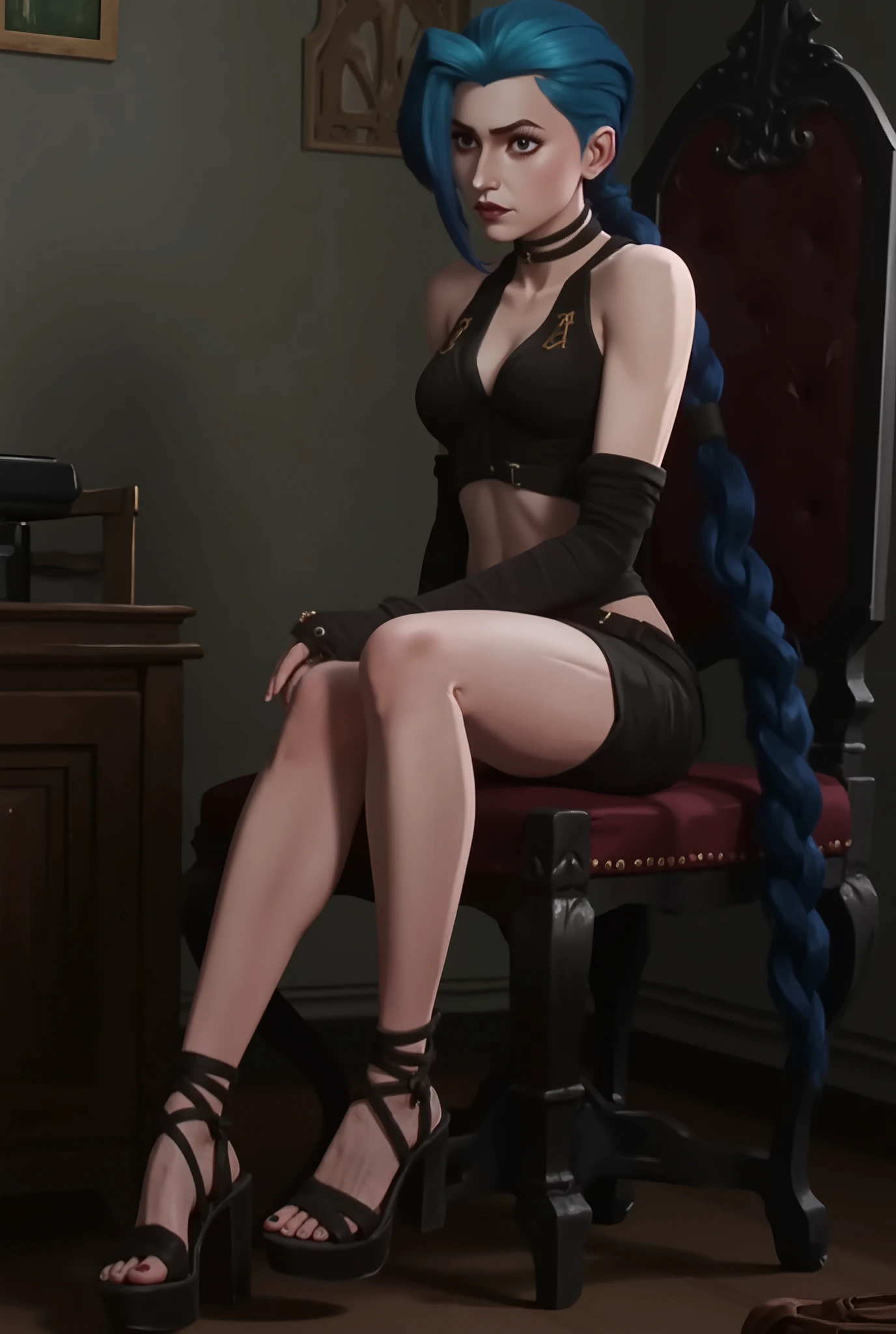 realistic, realism, photorealism, photo-realistic, high contrast, (photorealistic:1.4), 8k high definition detailed realistic, (best quality, masterpiece:1.2), NSFW, photon mapping, radiosity, physically-based rendering, best quality, highly detailed, 1girl, owwm, long hair, skirt, high heels, purple dress, upper body,