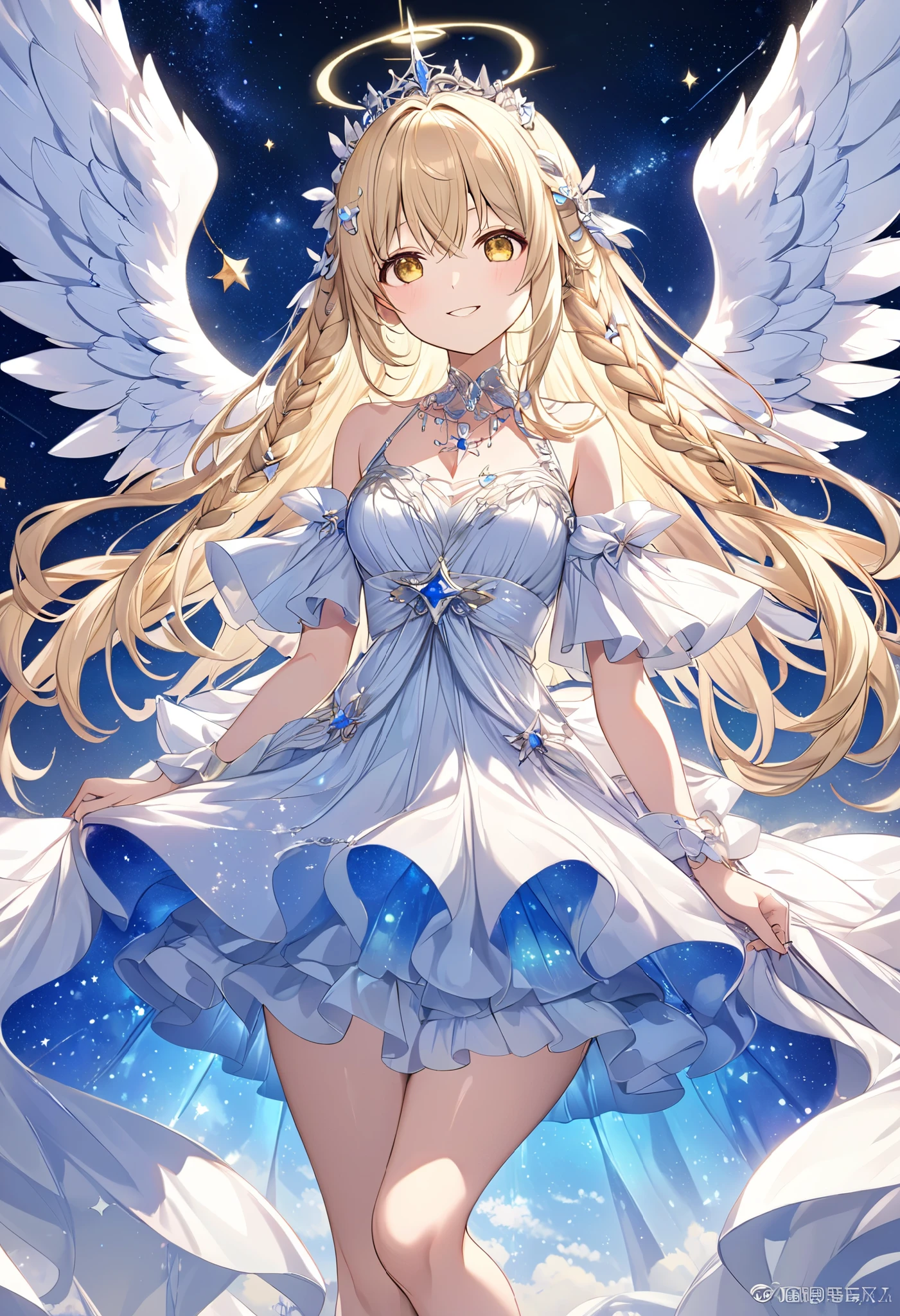 Anime girl with angel wings and a blue dress - SeaArt AI
