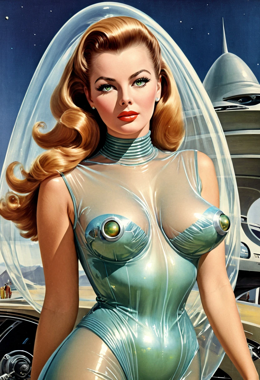Retro futuristic, ((retro futurism)), ((Science fiction)), 1950s, (((1960s))), 1970s, (alien women),