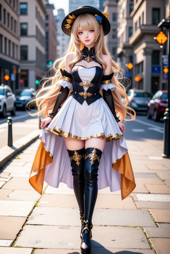 (Luminecos:1.4),1 girl, naughty face, Best quality, masterpiece, ultra high resolution, RAW photo,masterpiece, Best quality, (photorealistic:1.4), (slim waist:1.2), gentle face
, on open air,blurred background,
gloves, dress, Black latex dress, black gloves, white dress, fingerless gloves, cut off sleeves, thigh high, high heeled latex boots,