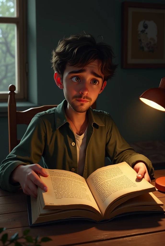 Young boy  discussing his 3 friend in horrer room at night time
