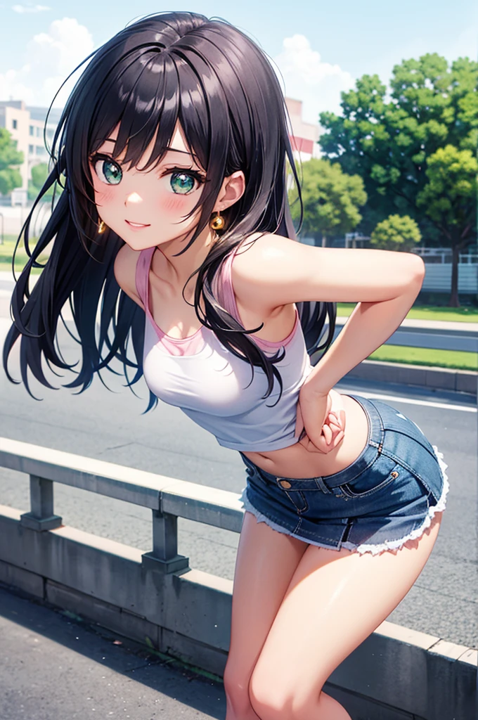 Highest quality,masterpiece,8K,1girl,((big breasts,,litt)),((orgasm,blush:1.3)),angry, sweat,mini skirt,lift skirt,upskirt,mizuki yukikaze,hair ribbon, white tank top, black skirt, mini skirt, black thighhighs,pussy juice,pink panties,striped,((walking1.3)),forest,forest林,from behind