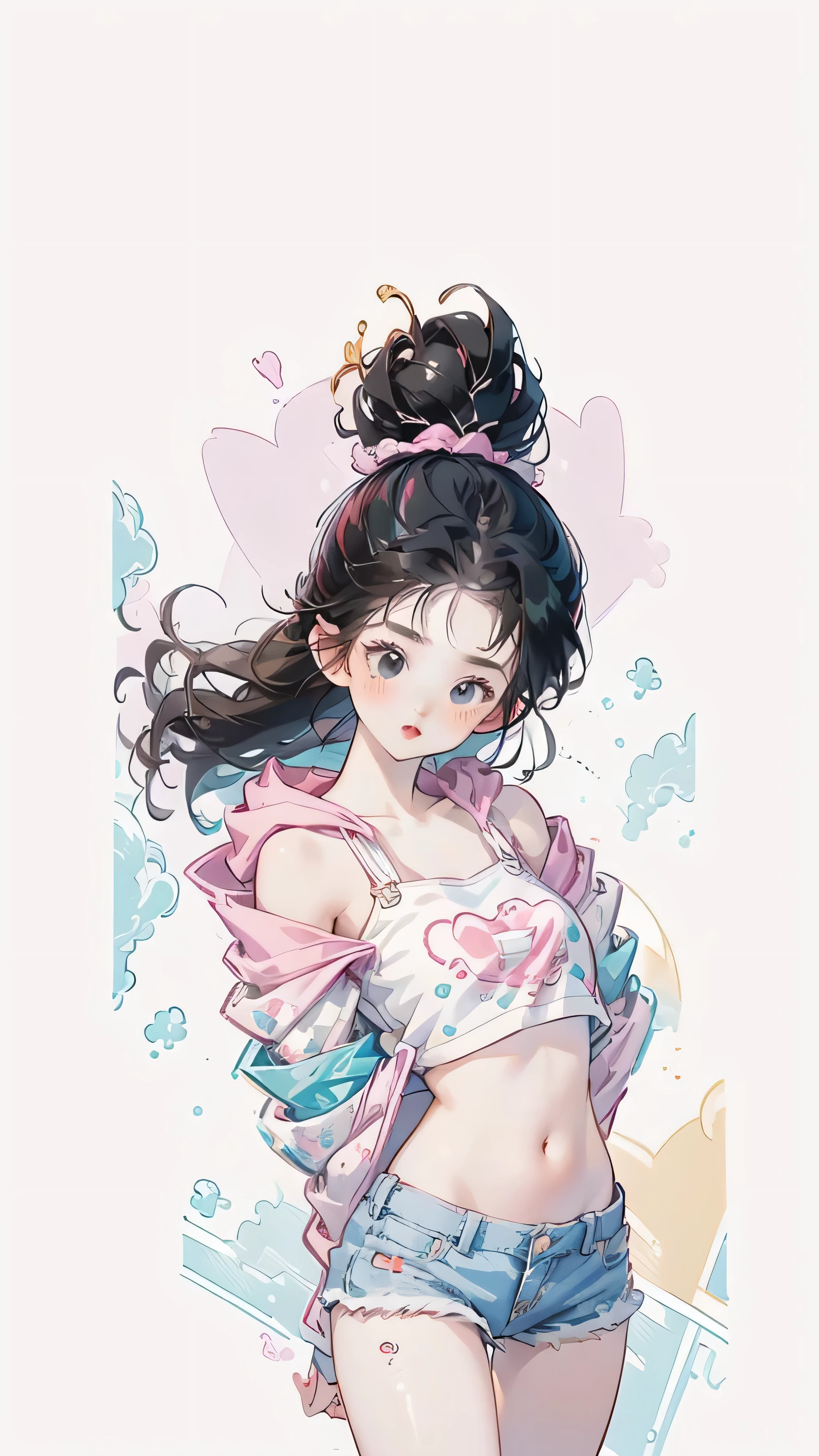 ((best quality,4K,high resolution,masterpiece:1.2)), (whole body:1.2), (Young Girls),(((Love Hotels)))、Contempt、 、Pink and black hoodie、1 Girl, Black Hair, long hair, Sleep, Light Particles, wallpaper, Extra short hot pants,A young girl lies flat on the bed in the bedroom, hugging her knees and showing a cute expression in the sun. Close-up,
slim body, perfect body, an anime printed super tight off shoulder long sleeve crop top, wearing super tight anime print micro shorts, a super aesthetic transparent mini : 1.5),Denim short, clear and beautiful face、(Cute illustrations:1.2), High resolution, Extremely detai
