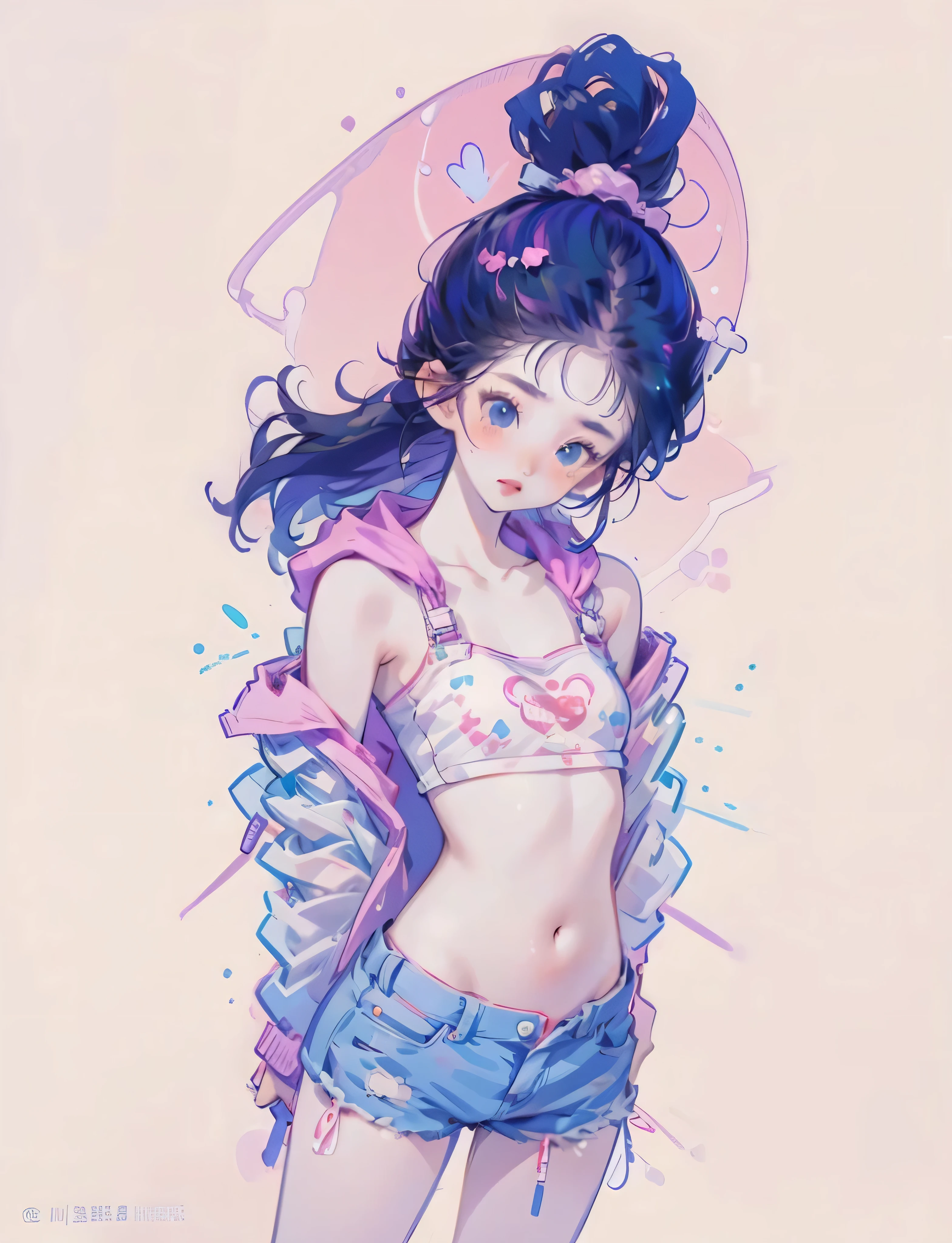 ((best quality,4K,high resolution,masterpiece:1.2)), (whole body:1.2), (Young Girls),(((Love Hotels)))、Contempt、 、Pink and black hoodie、1 Girl, Black Hair, long hair, Sleep, Light Particles, wallpaper, Extra short hot pants,A young girl lies flat on the bed in the bedroom, hugging her knees and showing a cute expression in the sun. Close-up,
slim body, perfect body, an anime printed super tight off shoulder long sleeve crop top, wearing super tight anime print micro shorts, a super aesthetic transparent mini : 1.5),Denim short, clear and beautiful face、(Cute illustrations:1.2), High resolution, Extremely detai
