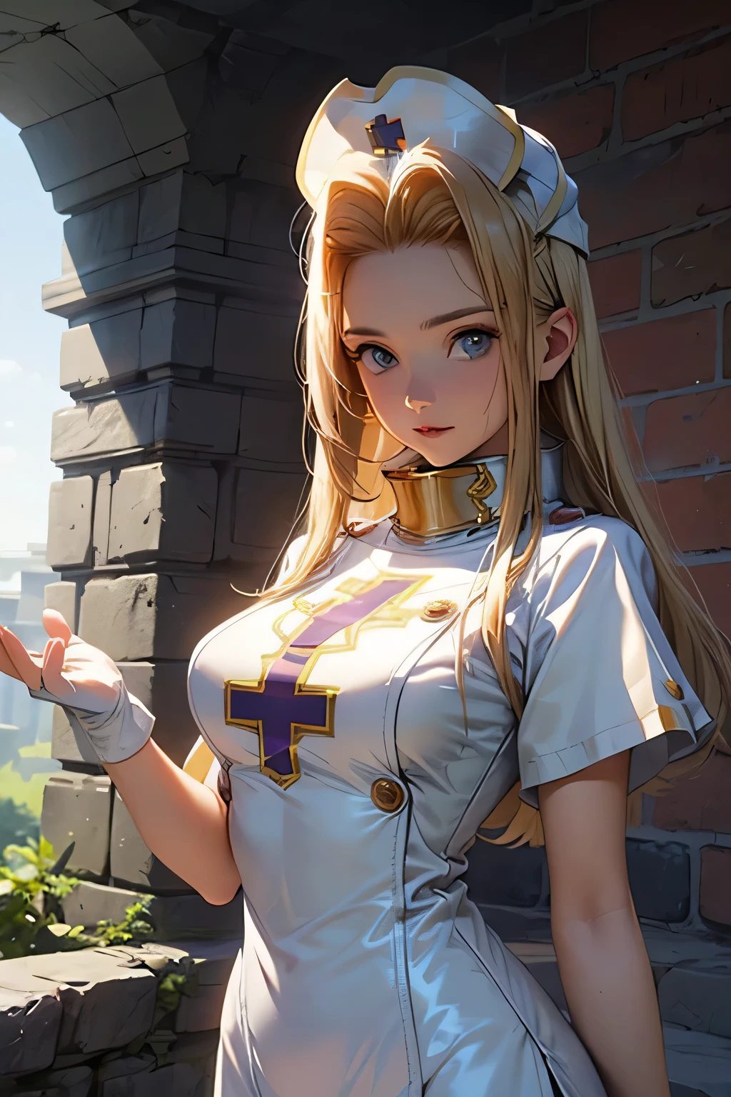 perfect anatomy best quality, highest resolution,(((shiny latex white dress shiny nurse hat))) Tales of Phantasia mint ruins