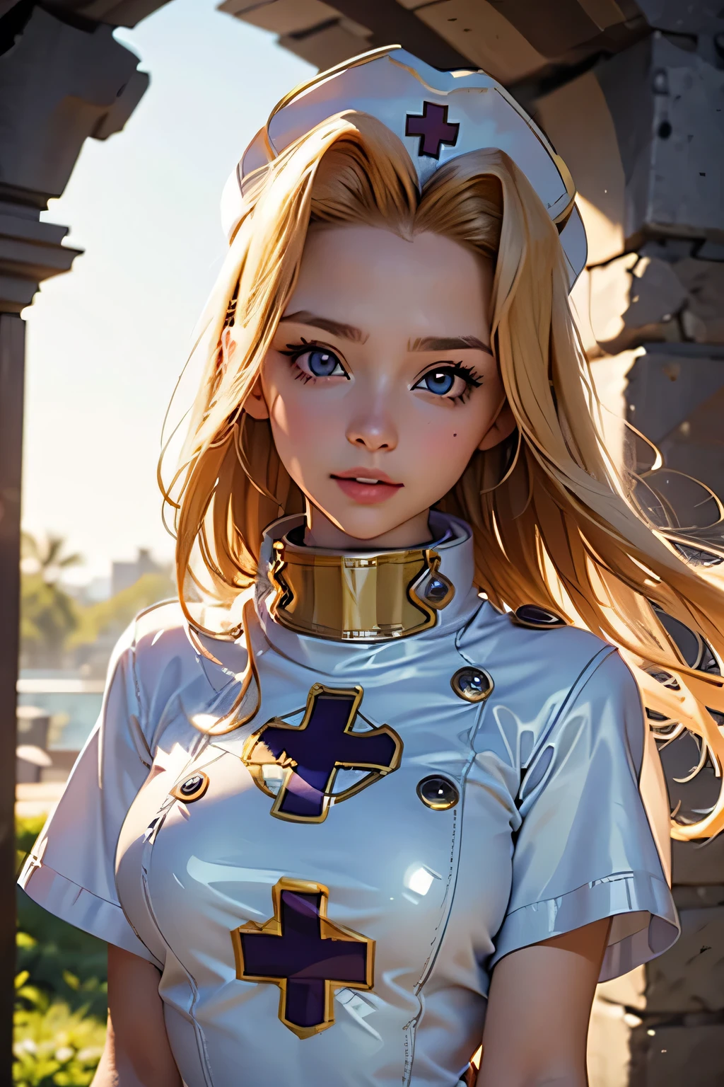 perfect anatomy best quality, highest resolution,(((shiny latex white dress shiny nurse hat))) Tales of Phantasia mint ruins