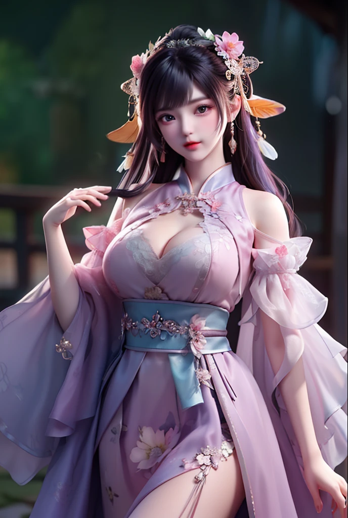 (8k, RAW photo:1.2), best quality, ultra high res,dramatic angle,(fluttered detailed color splashs), (illustration),(((1 girl))),(long hair),(rain:0.9), (Headdress:1.4),There is an ancient palace beside the girl,Hanfu,(Key Points),Color ink painting,(Splash of Color),Splash of Color,(((colorful))),(sketch:0.8) , Masterpiece, best quality, beautiful painted, highly detailed,(denoising:0.6),[splash ink],((ink refraction)), (beautiful detailed sky),moon,highly,detaild,(masterpiece, best quality, extremely detailed） CG Unity 8k Wallpaper，masterpiece，best quality，Ultra Detailed），（Lycoris）. hanfu open v open V-chested clothes Thin silk lace dress , (huge ，cleavage),, white pink and gren，best qualtiy，tmasterpiece，Ultra-high resolution，（Reality：1.4），RAW photogr，（True skin texture：1.3），（filmgrain：1.3），（Selfie angle），1个Giant Breast Girl，Beautiful eye and face details，tmasterpiece，Best quality at best，，The chest more exposed， detailed hair, bra purple and green , detail 8k, full body, ignette transparent fabric flower, purple and blue white,