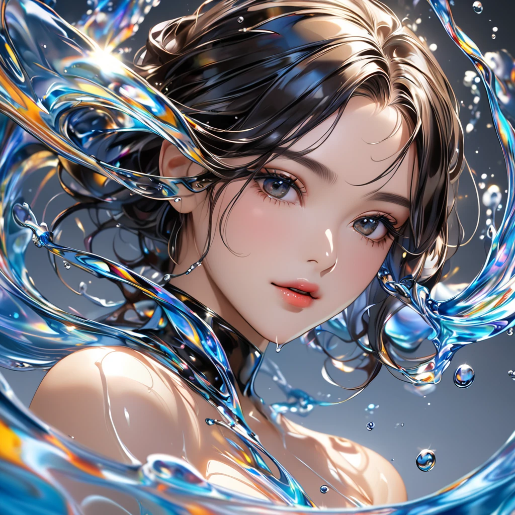 Highest quality, masterpiece, Ultra-high resolution, Realistic, RAW Photos, Intricate details, Portraiture, Perfect contours, break ((whole body:1.5, from side:1.2, looking viewer:1.2)), (small, short, Little Girl:1.2), Big beautiful blue eyes, Black Hair、Braided Bob, (make up:1.5, shine lips:1.5, full lips:1.5, pink lips), break ((Top model posing:1.2)), (Firm breasts:1.2, High chest:1.5), (Curvy waist:1.2), Competitive swimmer, (one piece:1.2, turtleneck:1.2, Sleeveless swimwear:1.2, barefoot), (Super gloss metallic purple, glowing:1.5, tight high leg swimsuit:1.2), break (Place your hands above your head:1.5、Arch your back:1.5)、(Smiling Kindly、Close your mouth、Watery eyes:1.5), (Wet Skin), (Beautiful wrinkle-free armpits:1.5), (Empty-handed)、The background is a photography studio