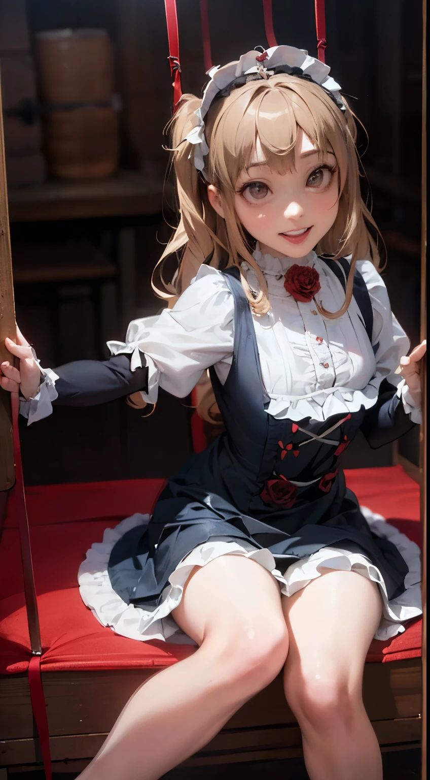 (masterpiece:1.2),8k, beautiful, high quality, ((Amazing Artwork:1.5)),
((Flexible and sexy posture:1.5)),(nsfw:1.2),
(gothic lolita:1.6),((ruffle,decoration rose dress:1.8)), (flower hair ribbon),thighhighs,
Cute girl, ((White skin:1.6)), (ahe face:1.8), ((Slim girl:1.5)), (:1.5), (( girl:1.5)),
pov,(naughty:1.7),(slut:1.8),
(On a dirty torture chamber:1.5), moody lighting, prison,
full body shot,