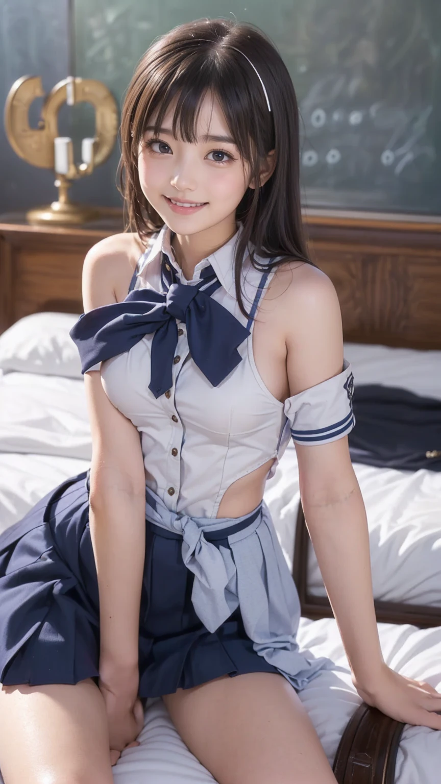 (Highest quality,masterpiece:1.3,Ultra-high resolution),(Very detailed、Caustics) (Realistic:1.4, RAW shooting、)Ultra-Realistic Capture、Very detailed、Natural skin texture、masterpiece、(Japanese girl wearing junior high school sailor uniform:1.3)、Adorable expression、Expressions of happiness、14 years old、Young Face、Amazingly cute、Twin tails、Curly Hair、Black Hair、Scrunchie、necklace、Bare arms、light makeup、小さい breasts、Shining Breasts、Shining thighs、Filmed in a private room at a sex shop、The scene when he entered the room、A pose that emphasizes the chest、smile、An inviting gaze、Full body photo、Anatomically correct、Attention to detail、