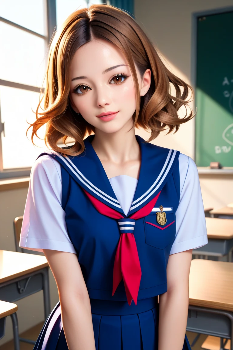 1girl, teen (white sailor-fuku, short sleeve, deep blue collar, deep blue skirt, red neckerchief:1.5) BREAK (cute,smile,bare face,open mouth, black hair:1.4) straight hear, long hair, twin braids, short tall, cowboy shot (in classroom, hands behind back:1.5) (dynamic pose,dynamic angle:1.2) BREAK japanese, japanese idol, black eyes (best quality, ultra high res, Realistic, RAW photo, real person, portrait photography, photorealistic, detailed skin, fair skin, beautiful detailed eyes) <lora:neg4all_bdsqlsz_xl_V7:0.8>