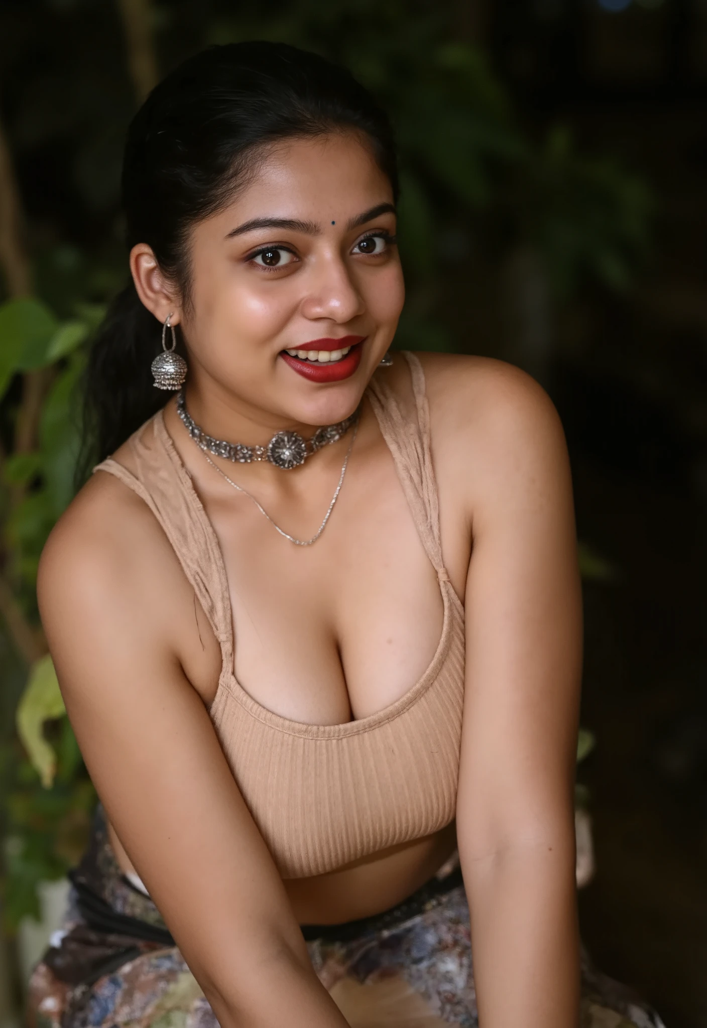 A indian woman wearing cow dress in cow stable with cows girl careers from cows with Lusty smile