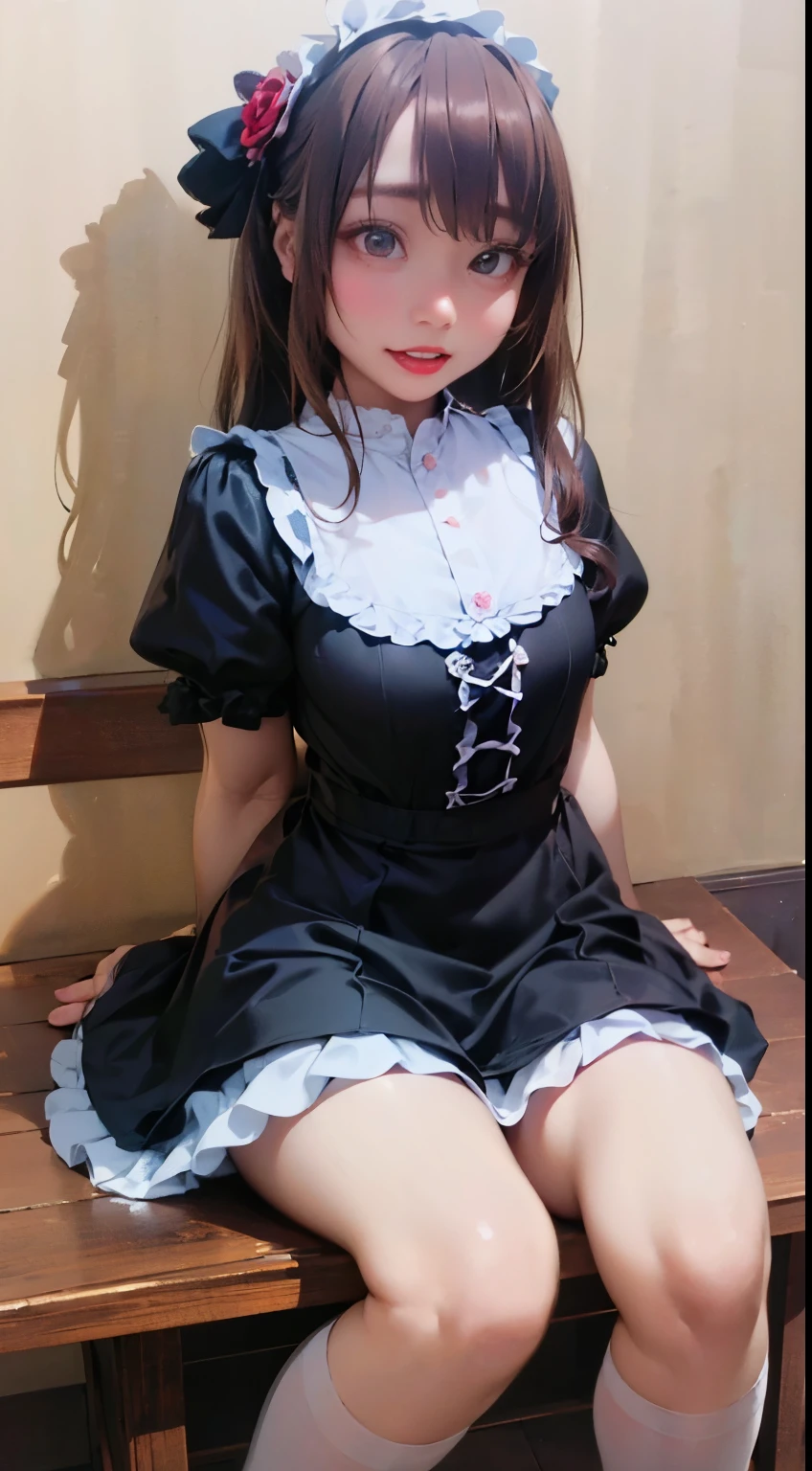 whole body、In maid clothes 、30 year old beautiful maid、((short black hair))、indoor、hair ornaments