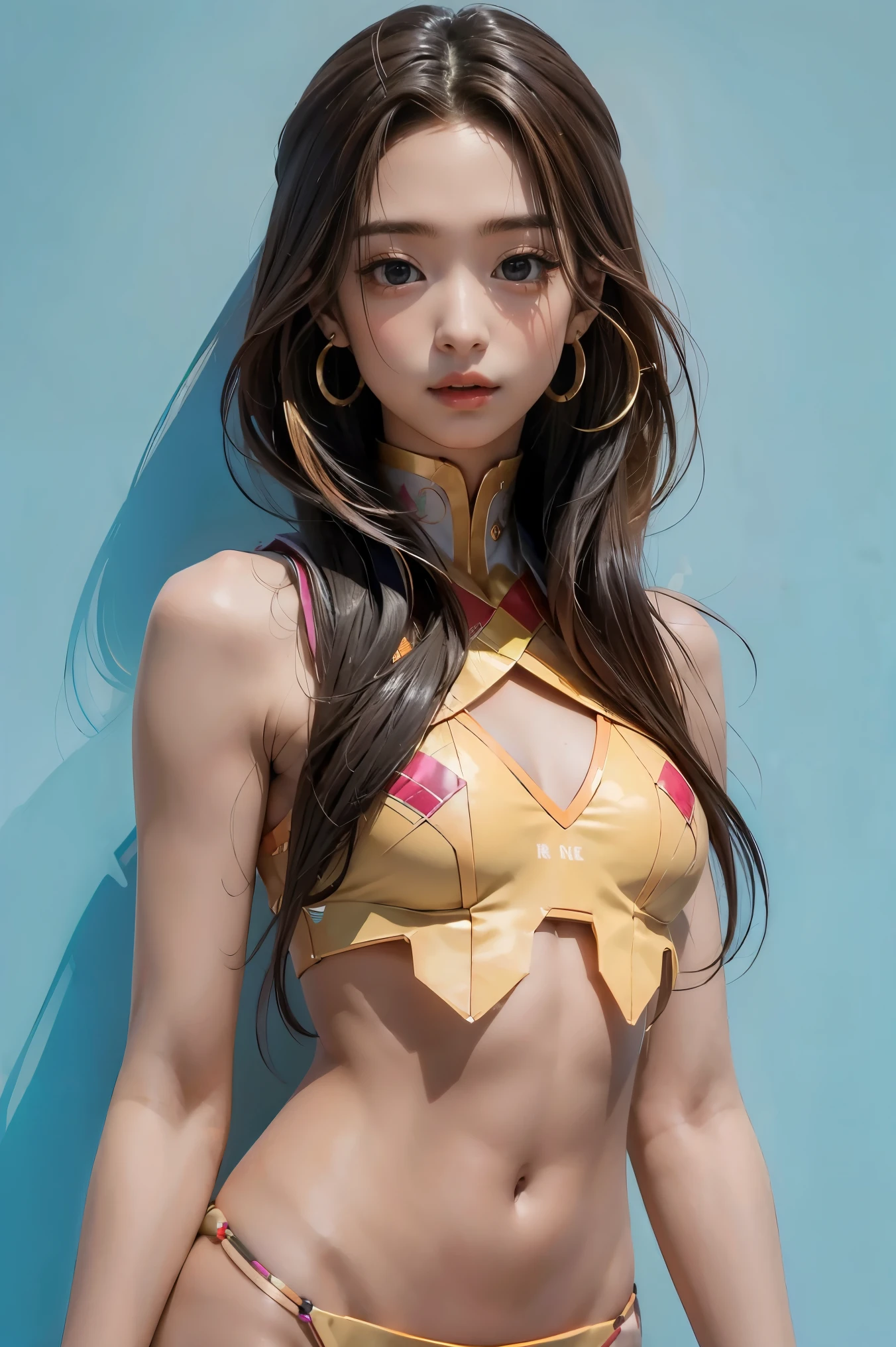 masterpiece, best quality, DakiV4, 1girl, solo, white skin, long hair, breasts, looking at viewer, smile, hair ornament, thighhighs, cleavage, very long hair, underwear, panties, white hair, multicolored hair, green hair, makeup, fingernails, hands on hips, gradient hair, facial mark