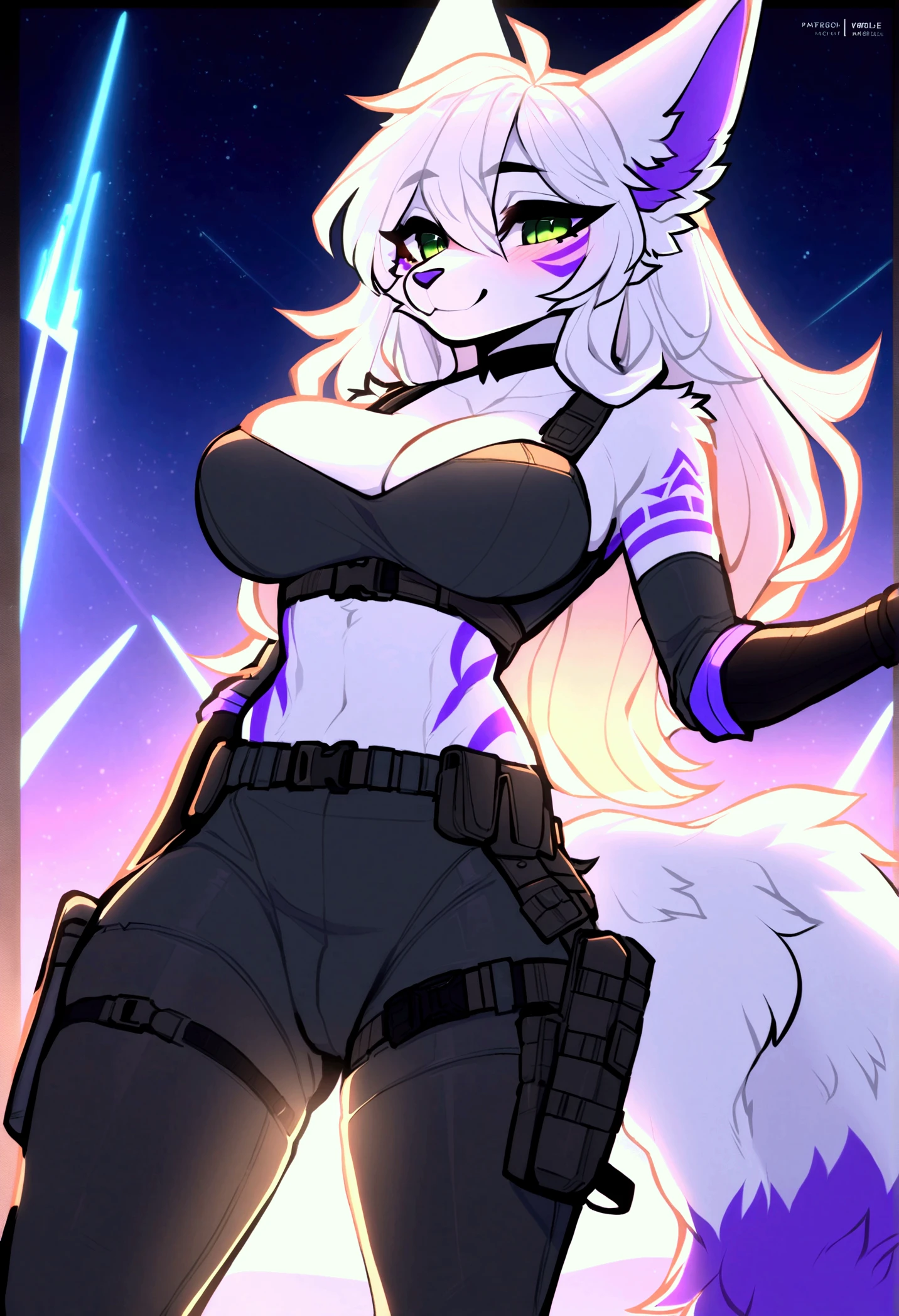 1girl, massive breasts and hips and butt, any outfit, any fur color and pattern [all colors and patterns allowed], any eye color and pupils [heterochromia allowed], any location, night, any pose, doing anything, sci fi weapon, perfect body, doing anything and any pose, slimecat, adult, tall