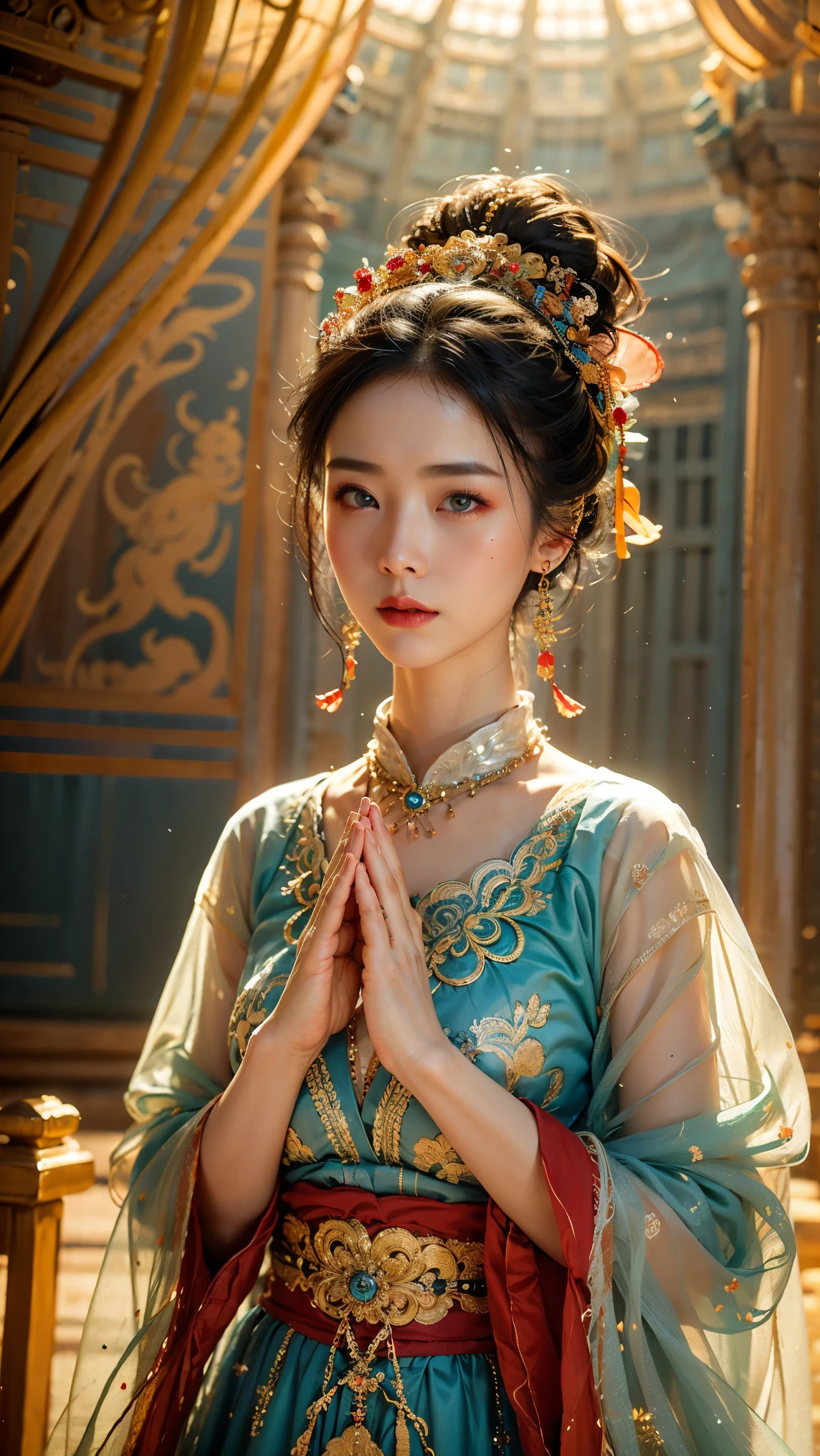 1girl,doing pray worship,dunhuang,
masterpiece,best quality,32k uhd,hdr,dtm,cinematic lighting effects,wide shot,wide-angle lens,super vista,super wide angle,exquisite facial features,super delicate face,best fingers,