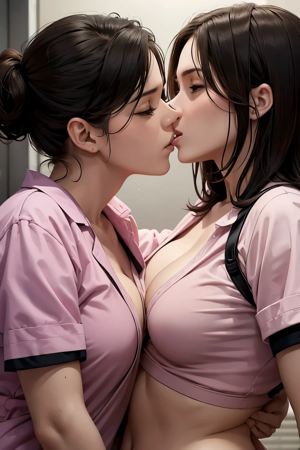 Two female nurses having fun in the hospital、lesbian mika、Greedy kiss、Yodare、tongue、Modest chest、((small breasts)), ???????