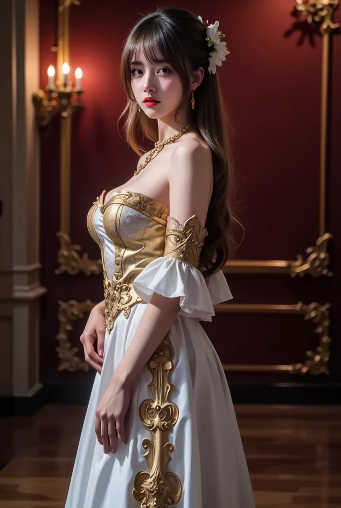 White girl,nsfw:1.5,tmasterpiece,best qualtiy,high qulity,k hd,High-quality textures,High-quality shadows,high detal,Beautiful details,finedetail,CG is very detailed,detailed textures,Realistic facial representation,extremely colorful,delicated,cinematric light,Side lighting,lens flare glow,Ray traching,Sharp focus,(1girll,__focus__:1.3),(complexdetails,putting makeup on,PureErosFace_V1:0.5), brunette color hair,whiteskirt,eBlue eyes,Bare legs,ssmile,
jewely,hands on the chest,cleanness,looking at viewert,hair adornments,
(tmasterpiece,top-quality,best qualityer,offcial art,Beauty and aesthetics:1.2),(1个Giant Breast Girl),The is very detailed,rich colourful,More detailed,
(:1.2,)The upper part of the body,lowerbody,Thin white panties,