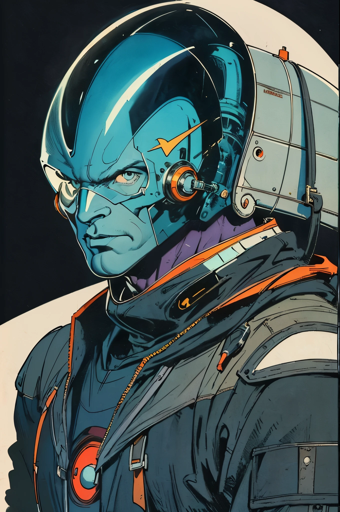 (((masterpiece,ultimate best quality))),(retro vintage movie poster),(((futuristic))),(((background: Incredibly Simple))),ultravoyager stranger man