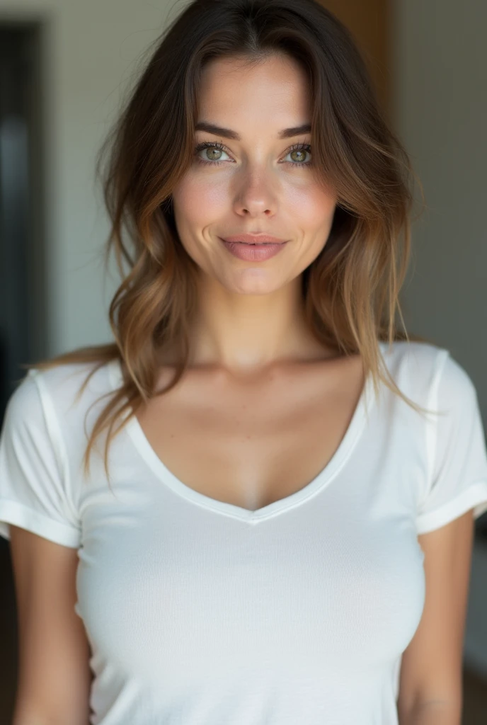 Woman with a loose blouse showing her breasts because she wanted to