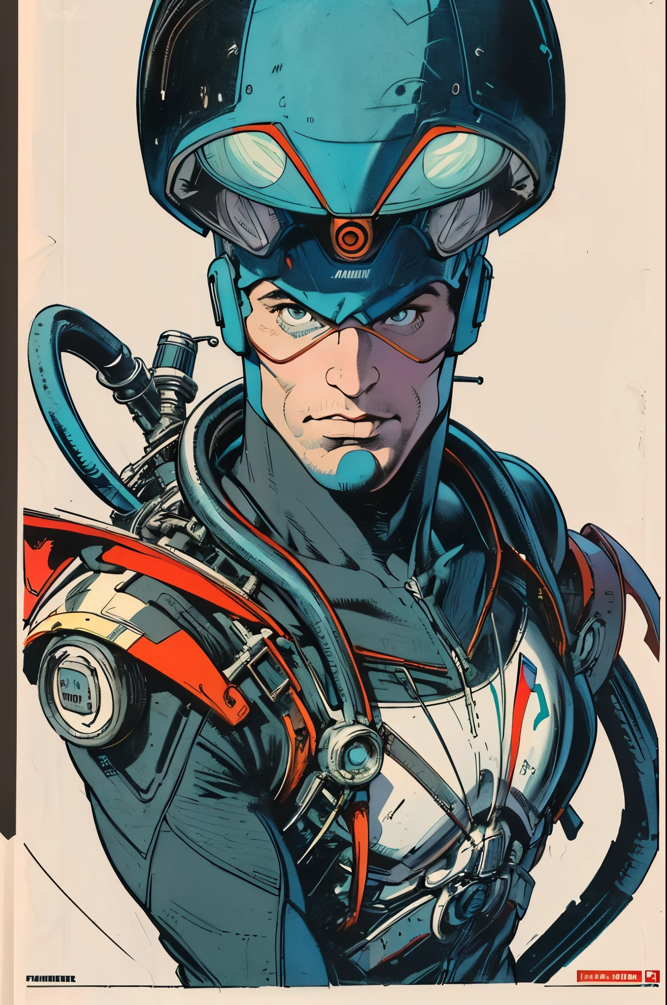 (((masterpiece,ultimate best quality))),(retro vintage movie poster),(((futuristic))),(((background: Incredibly Simple))),ultravoyager stranger man