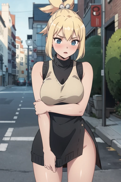 (masterpiece), best quality, expressive eyes, perfect face,beautiful, slutty, 18 year old, student, asian, girl, blonde hair, big breast, slutty dress, no panties, looking at viewer, presenting ass,pussy, red light district, neon light sign, skirt lift, visible pussy,