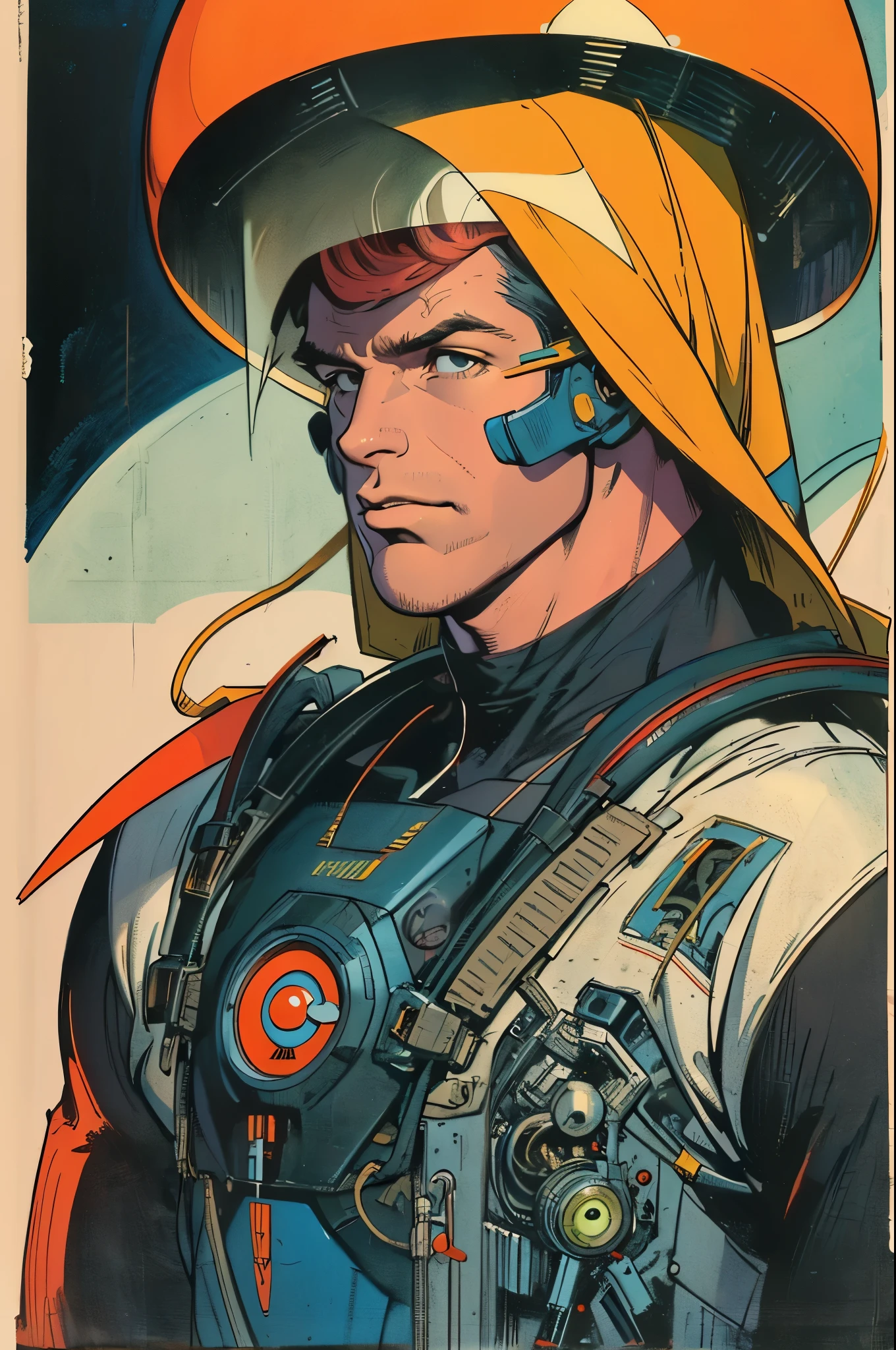 (((masterpiece,ultimate best quality))),(retro vintage movie poster),(((futuristic))),(((background: Incredibly Simple))),(ultravoyager stranger man)