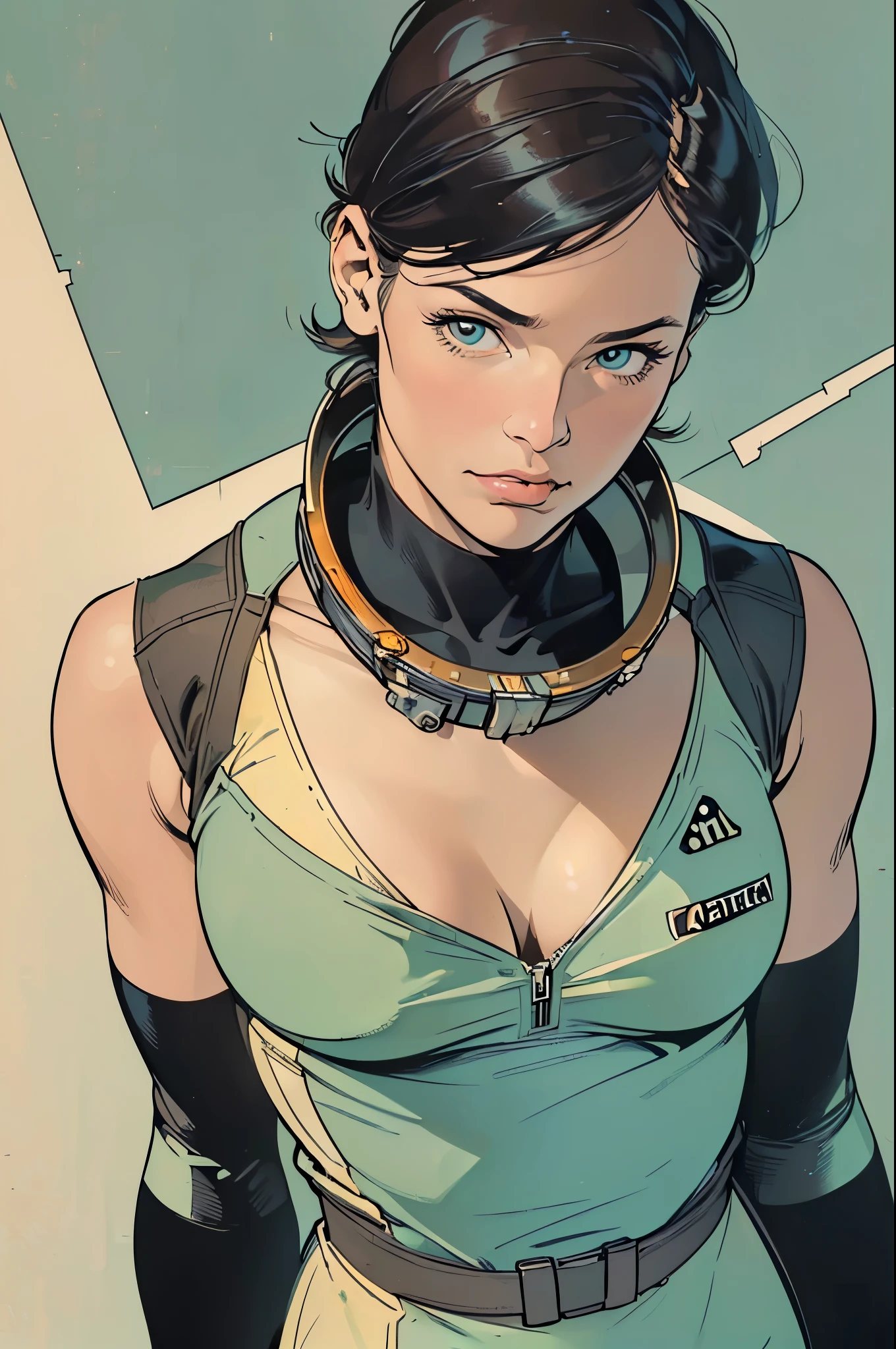 (((ultimate masterpiece))),(((32Kwallpaper))),(((solo:1.2))),(((1girl:1.2))),(((Cleavage))),((((Bauhaus)))),(((bustup,portfolio))),(((((background : Incredibly Simple))))),(((unlimited greatest astronauts voyager))),(((speech bubble))),(perfect humanism),Eyes that light up the darkness,Shocked face