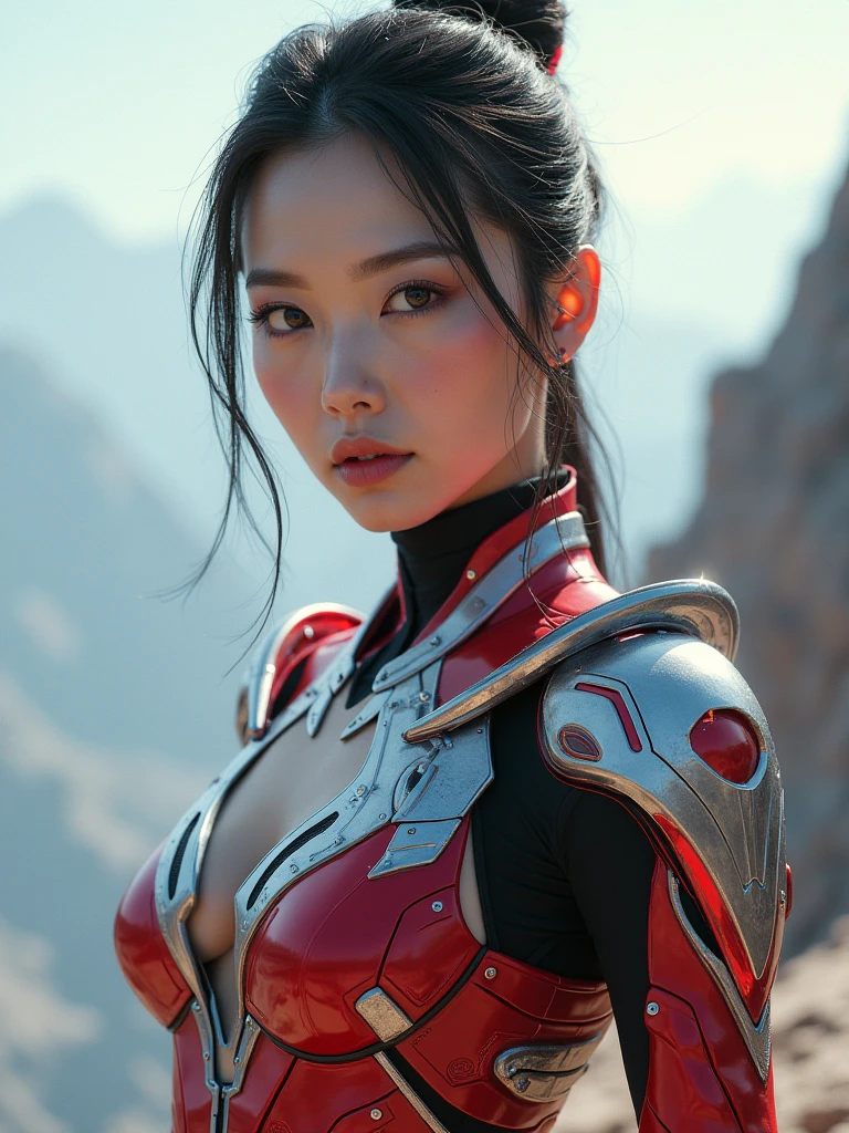 (Best Quality, 4K, 8K, High Resolution, Masterpiece: 1.2), (Super Detailed, Realistic, Photorealistic:1.37), A woman in futuristic clothing, (erotic and sexy:1.4), Trending on cgstation, Trending on cgstation, (Portrait of a girl in the Knights of the Zodiac:1.4), (blunt bangs:1.7), Cute Cyborg Girl, Perfect android girl, Portrait Astronaut Girl, Beautiful girl cyborg, Girl wearing iridescent red mechanical cyber armor, Game CG, cgsociety and fenghua zhong, Beautiful Cyborg Shrine Maiden, Bioluminescence, (Gal Gadot:0.6), Anatomically correct grip, Anatomically correct four fingers and one thumb, (long claws:1.4), erotic and sexy, A gorgeous cape with beautifully detailed embroidery