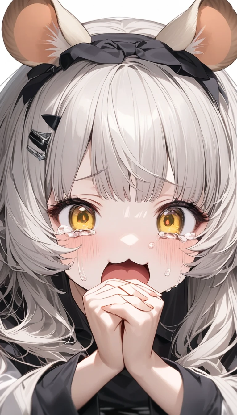 best quality, 8k, 32k, masterpiece, UHD:1.2), highres, ((sharp focus)), beautiful detailed face, delicate details, (cartoon cow girl with her mouth open and teeth showing) , 1girl, solo, pov, no background, ((face close up)), ((looking at viewer)), (head up), not wearing headgear, (smile), red gum, (((big teeth))), big mouth, (lighting forward), perfect teeth,((round tip teeth)), uvula, saliva