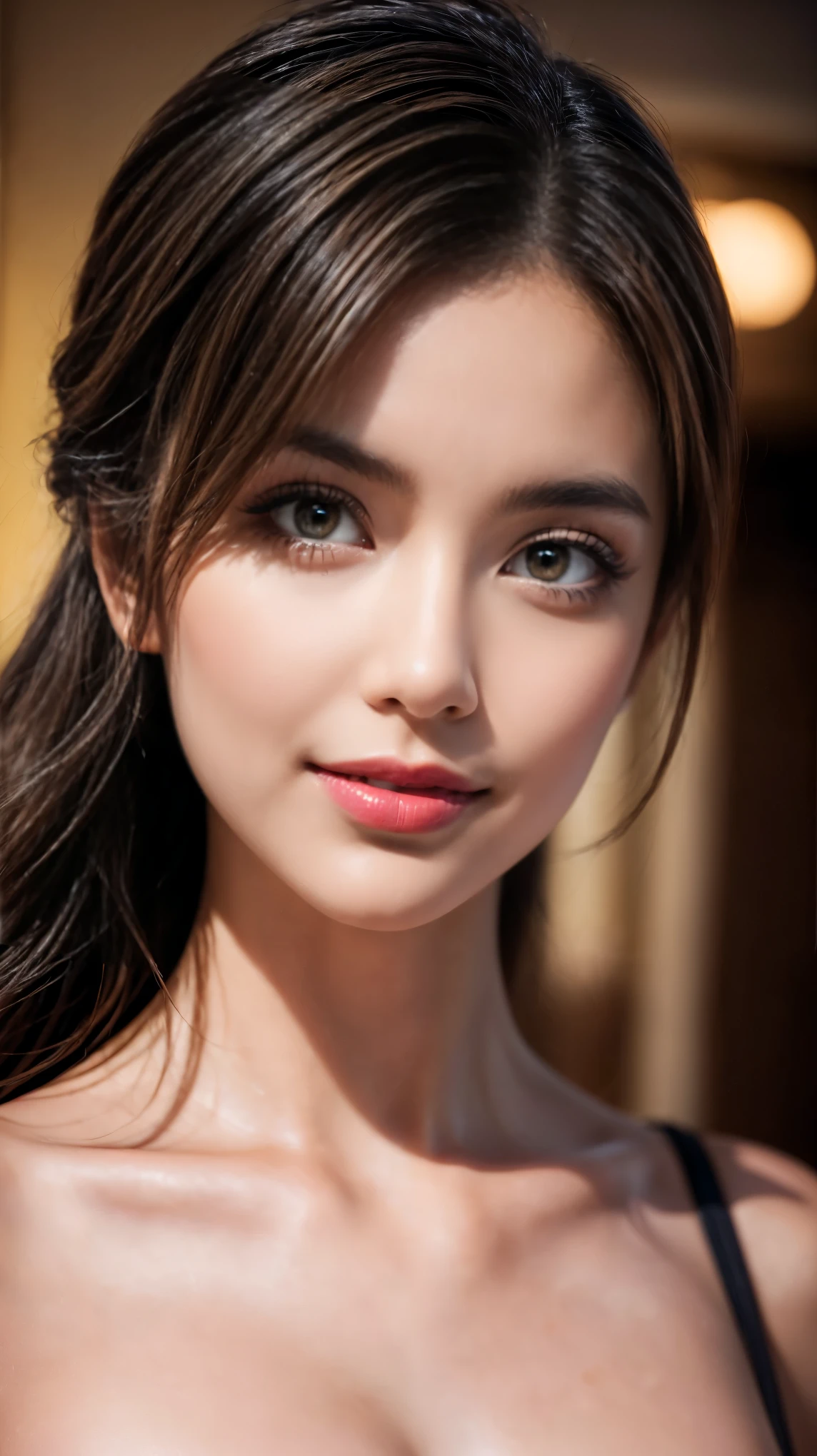 Realistic (photorealistic Realism), (high resolution), ((intricately detailed digital art)), professional photography, (portrait) a cute 1 Female, European, (ultra realistic texture details: velvety skin, hair),((sharp focus, no blurr eyes, high resolution, absurd quality, Realistic brown_eyes:1.4),intricately detail:1.35),((extremely fine details eyes))((extra narrow eyebrows))(Carefully draw Long blue_eyelashes:1.2)(perfect round eyes:1.3).((finely detailed pupils:1.3))((extremely fine details pupils:1.3))((extremely fine details iris of the eyes:1.35))(Shining, mesmerizing, Vibrant eyes:1.22).(professional makeup:1.4)((perfect dark_eyeshadows:1.4)),detailed lips:1.3,(apply glossy red_lipstick:1.3)(pink_makeup:1.28), (beautiful little nose), (perfect proportions:1.2),(small head),(anatomically correct), perfect female body, Wear an off-the-shoulder, full bodyesbian, Old luxurios villa with a beautful oasen view, detailed lips:1.3, (apply glossy red_lipstick:1.35), (pink_makeup:1.3), (professional makeup:1.4), (perfect proportions:1.2),(anatomically correct), perfect female body, (Super beautiful), (vivid and colorful), The attention to detail, focus of girl, dynamic pose, sexy and seductive, flirty smile, (perfect composition), ((full body shot))
