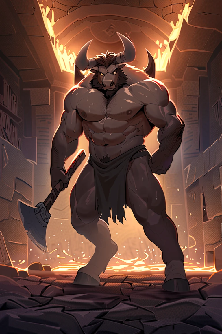 A photorealistic image of the Beast from the movie Beauty and the Beast, super muscular giant, with muscular arms, broad shoulders, giant and toned physique, bursting muscular veins, blue eyes, tail, super furry brown fur, backward facing horns, with veins jumping, barefoot, super giant in the center of a city