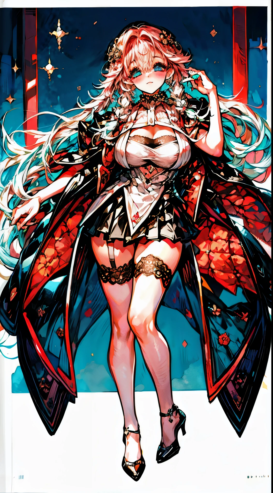 Head to toe, reference-sheet, fullbody, standing up ref-sheet (Masterpiece, Best quality, High quality:1.4), (Curvy:1.1), Standing up at your desk, Office, (Full body shot:1.1),
Long white hair, blush, Makeup, Ultra Detail Hair, Ultra Detail Face, (Blue eyes:1.05), Perfect eyes, Perfect face, Earrings, (Confused, Blush:1.2), (a garter belt:1.1), pencil skirts, lab coat, office uniform, high-heels, tall, long sexy legs, (Large breasts:1.1), cleavage, Big ass, Thighs,